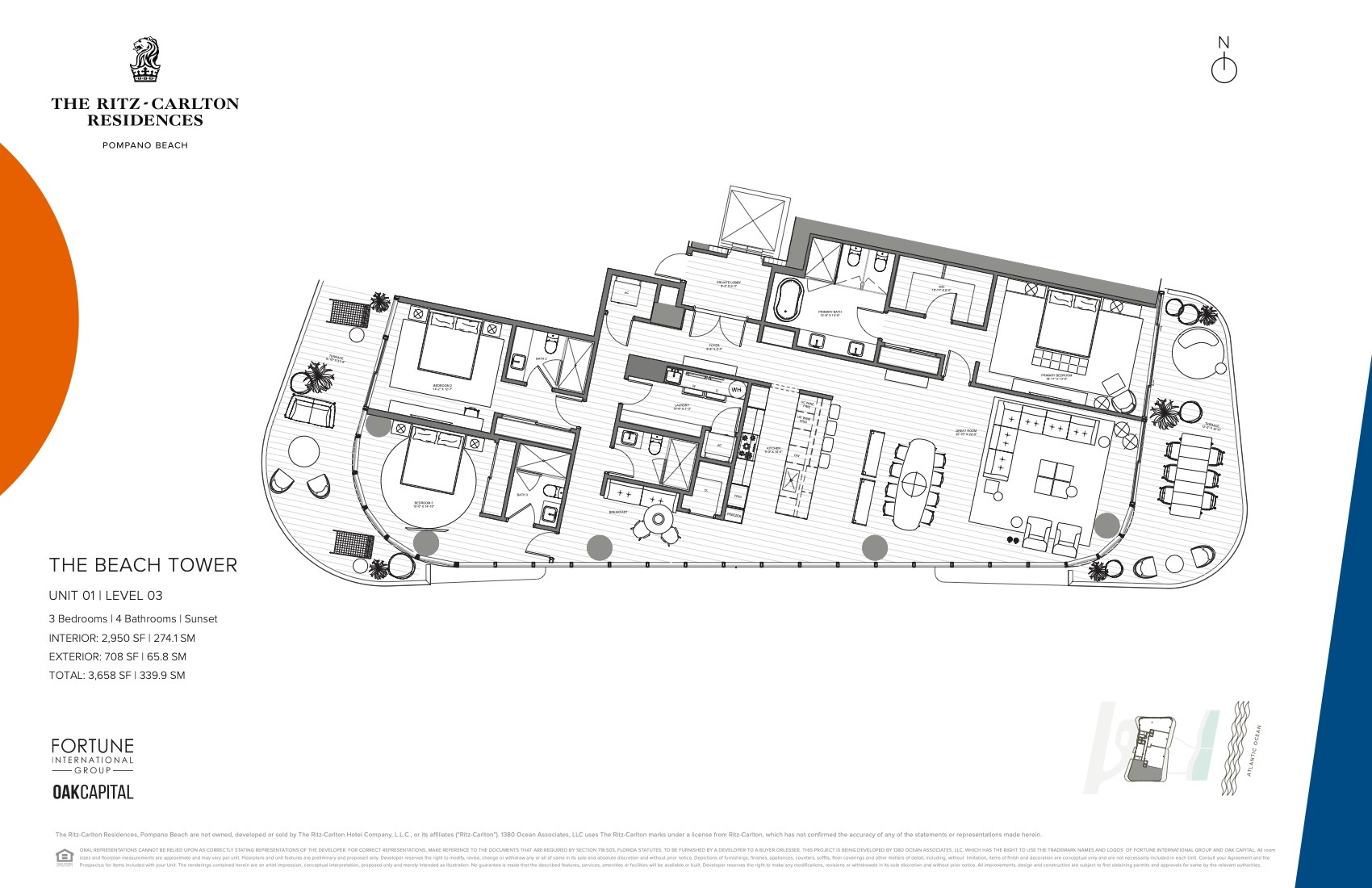 Floor Plan for The Ritz Carlton Pompano Floorplans, Beach Tower Unit 01