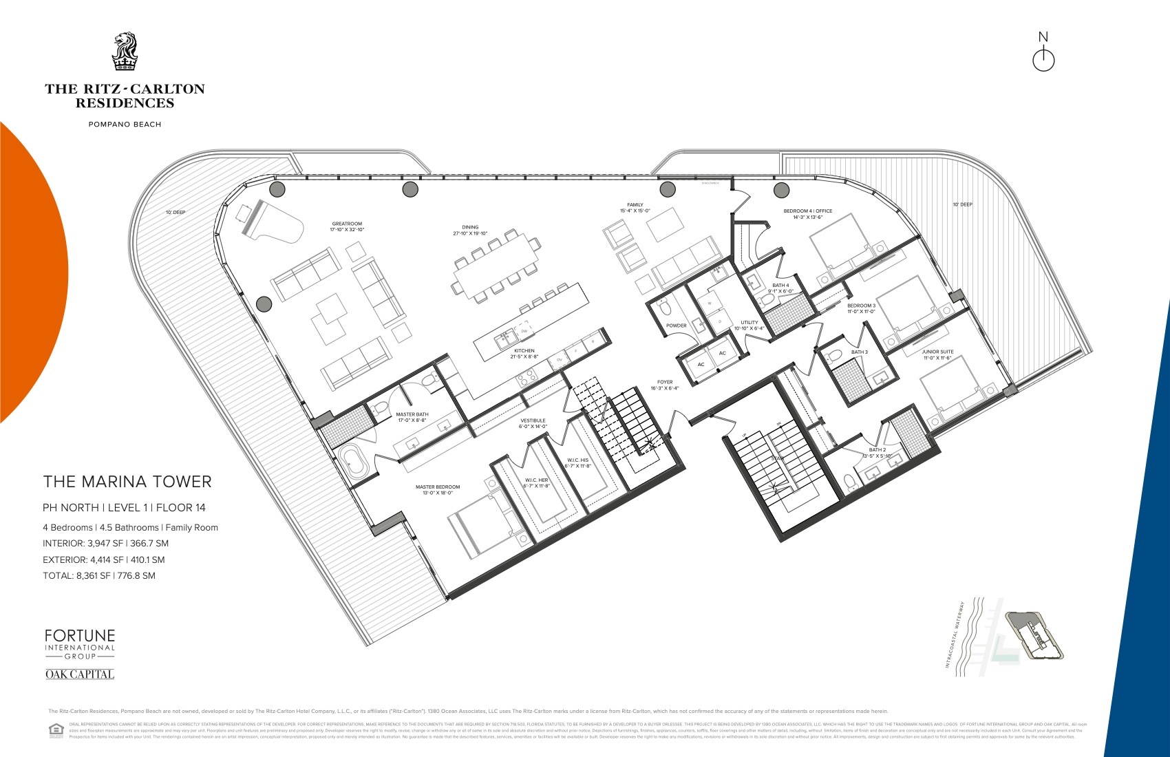 Floor Plan for The Ritz Carlton Pompano Floorplans, Marina Tower PH North