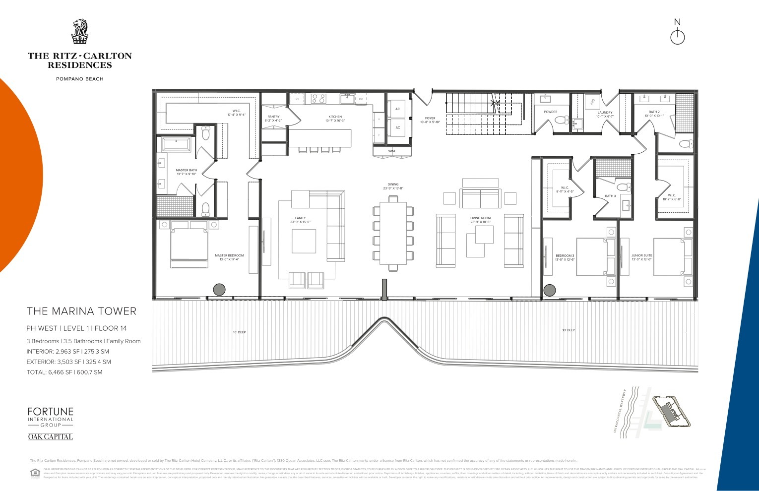 Floor Plan for The Ritz Carlton Pompano Floorplans, Marina Tower PH West