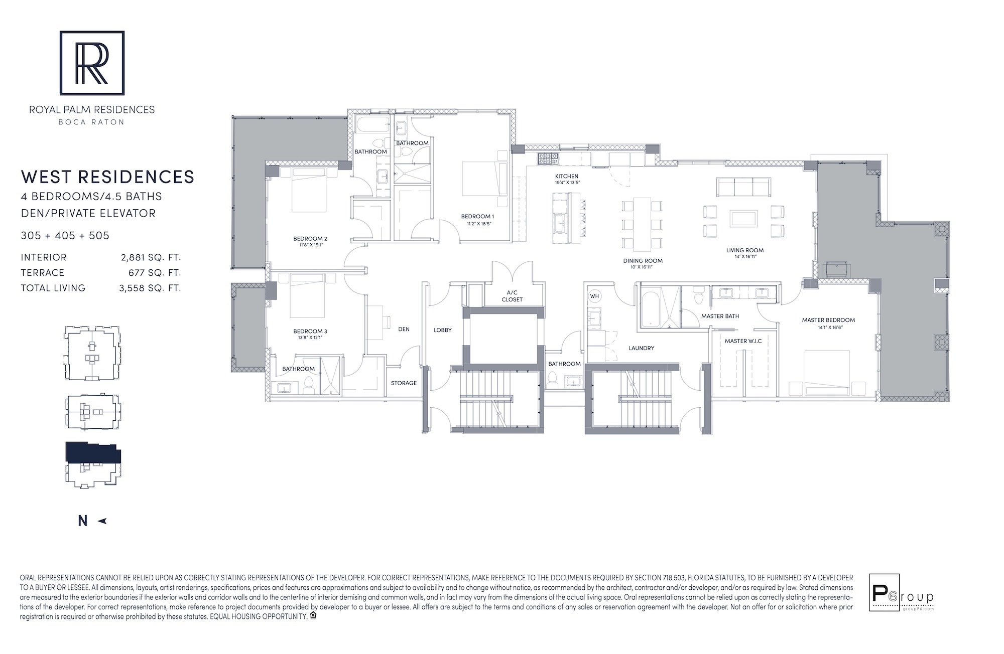 Floor Plan for Royal Palm Residences Floorplans, West Residences 305 + 405 + 505