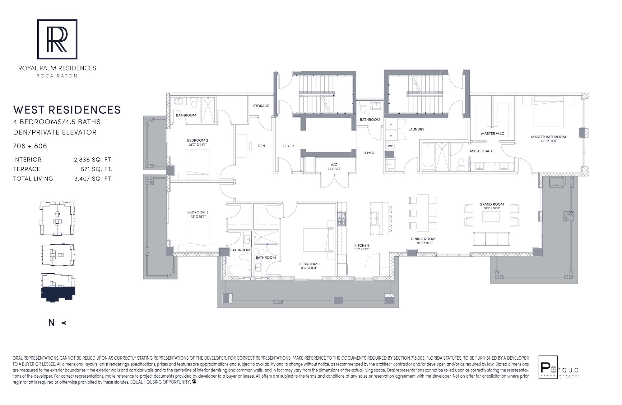 Floor Plan for Royal Palm Residences Floorplans, West Residences 706 + 806