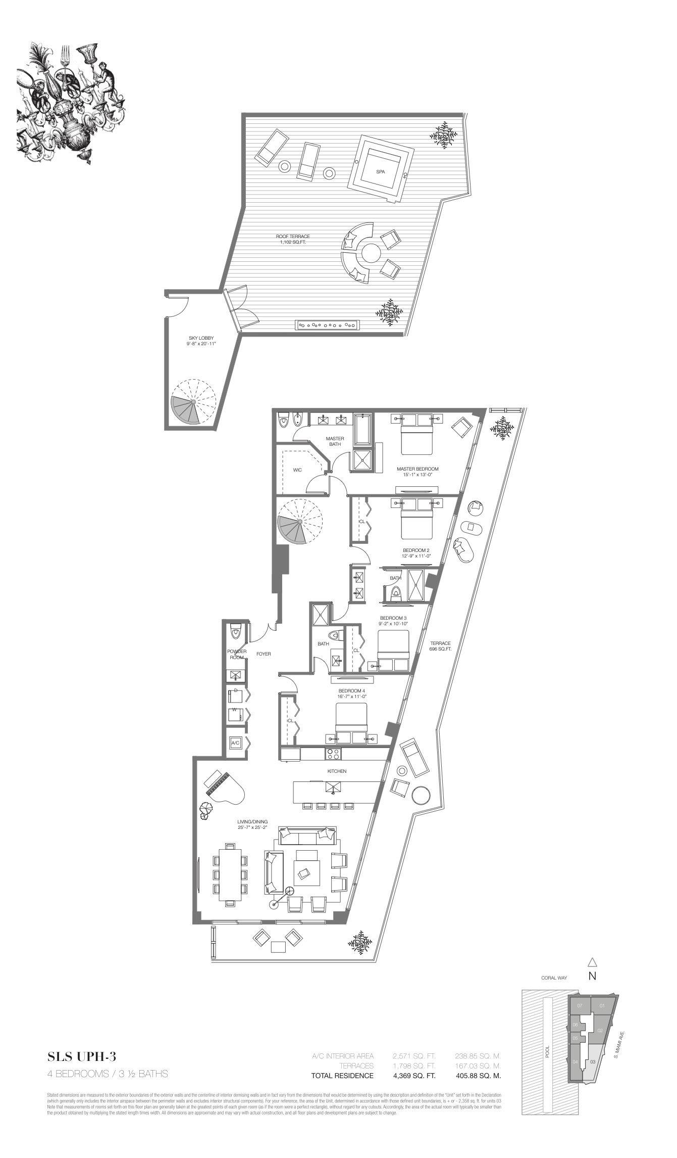 Floor Plan for SLS Brickell Floorplans, UPH 3