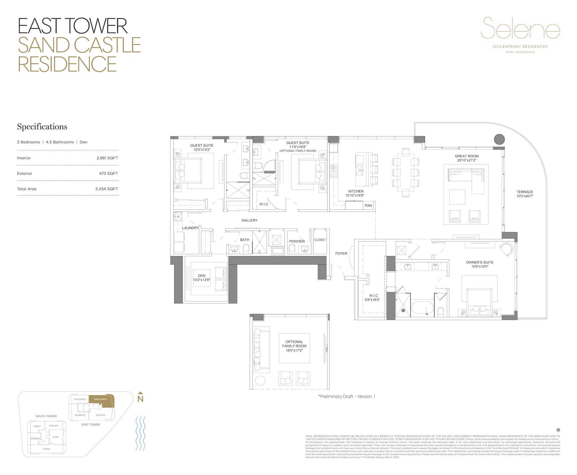 Floor Plan for Selene Floorplans, Sand Castle Residence