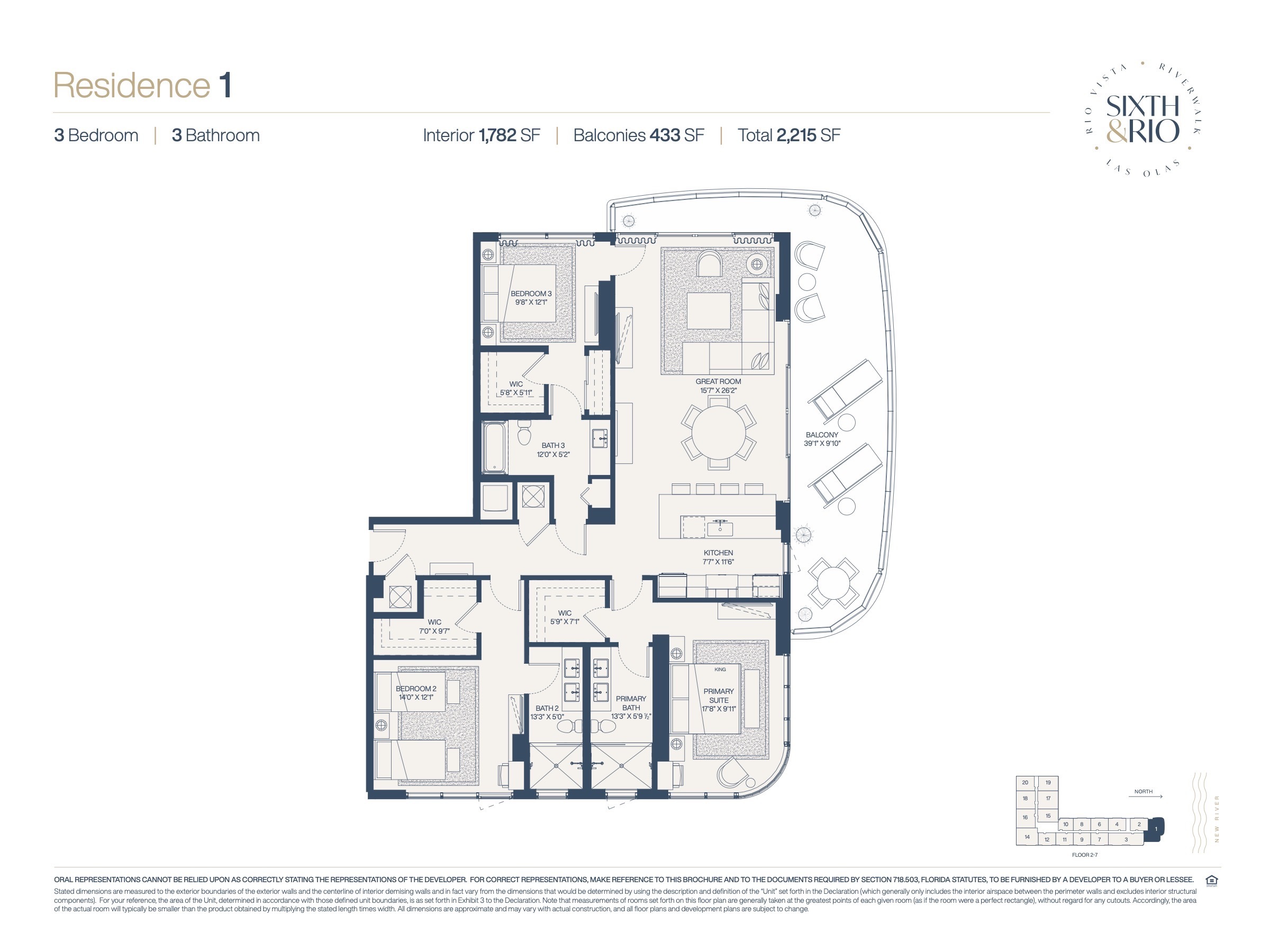 Floor Plan for Sixth & Rio Fort Lauderdale Floorplans, Residence 1