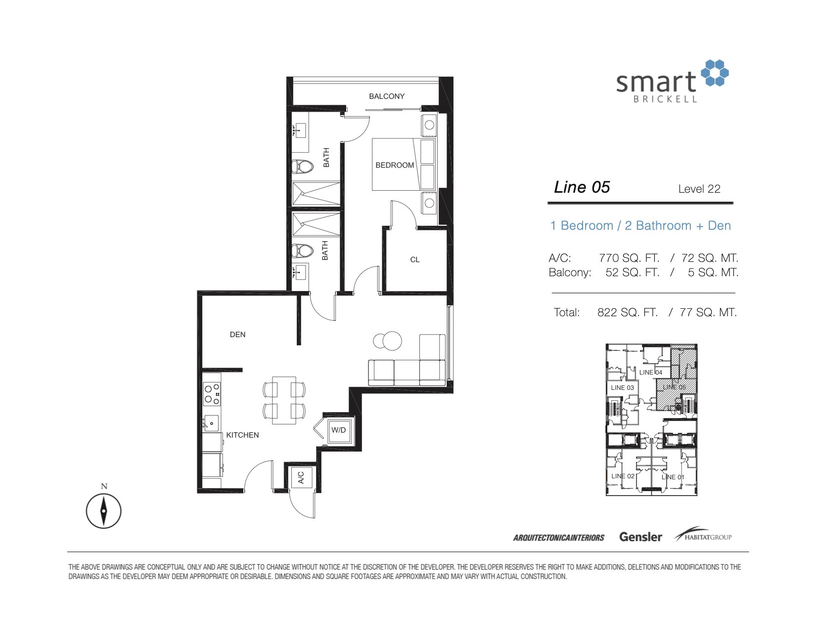 Floor Plan for Smart Brickell Floorplans, Line 05 Level 22