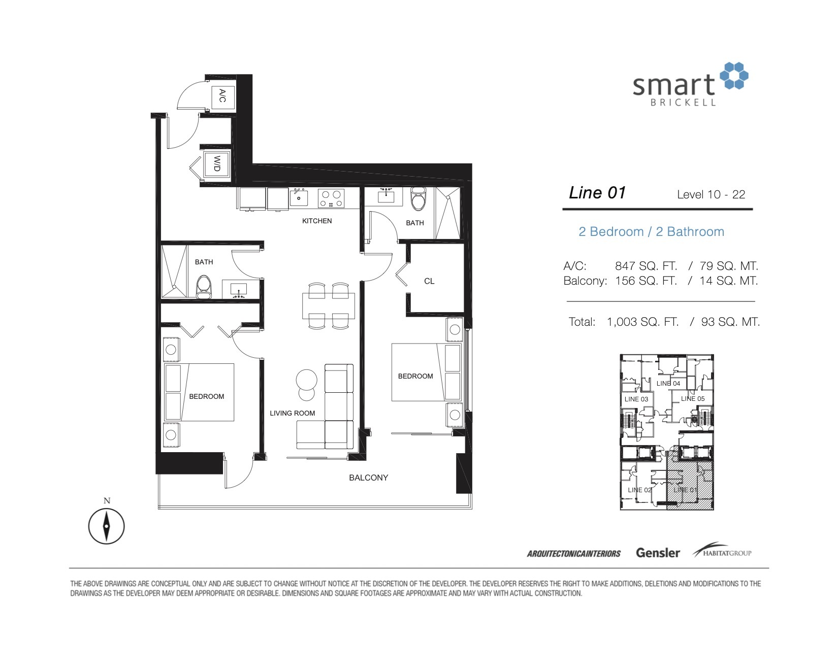 Floor Plan for Smart Brickell Floorplans, Line 01 Level 10-22