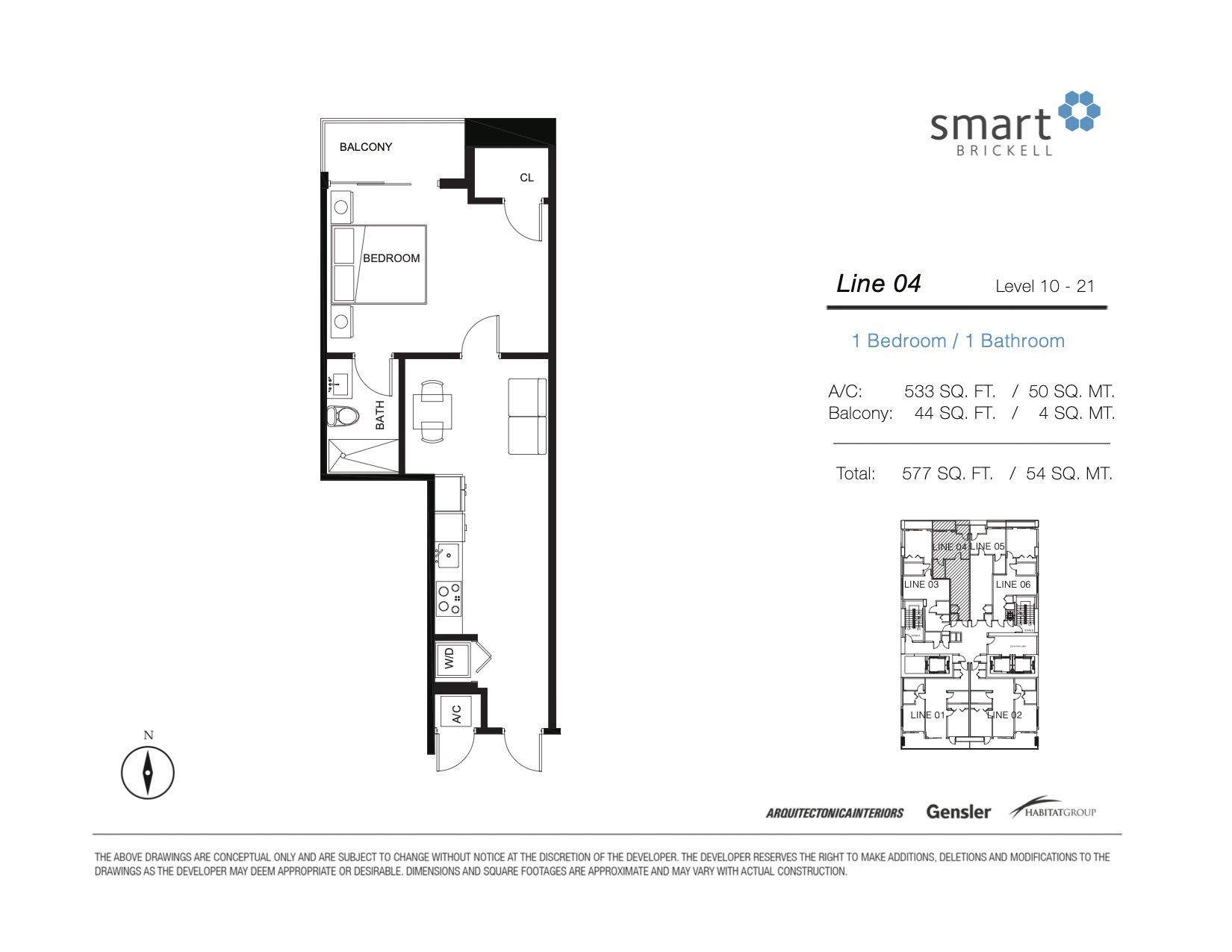 Floor Plan for Smart Brickell Floorplans, Line 04 Level 10-21