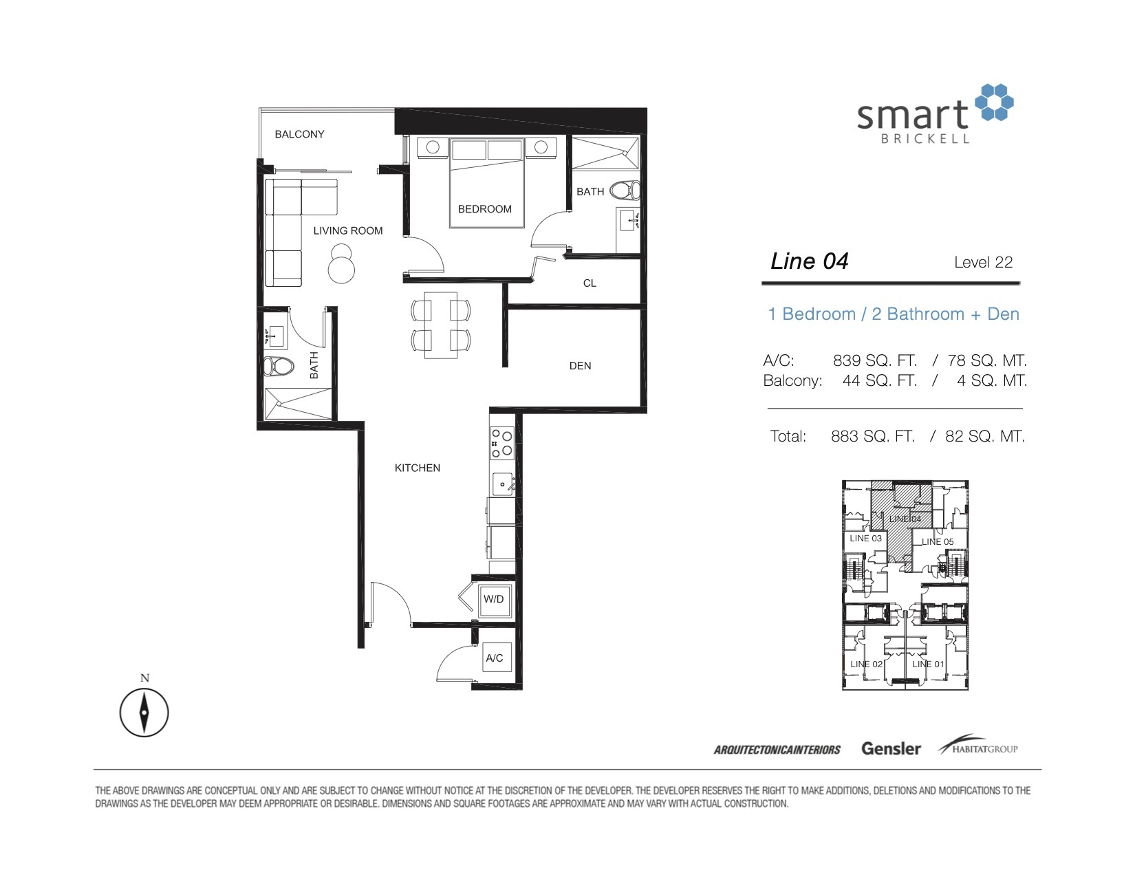 Floor Plan for Smart Brickell Floorplans, Line 04 Level 22