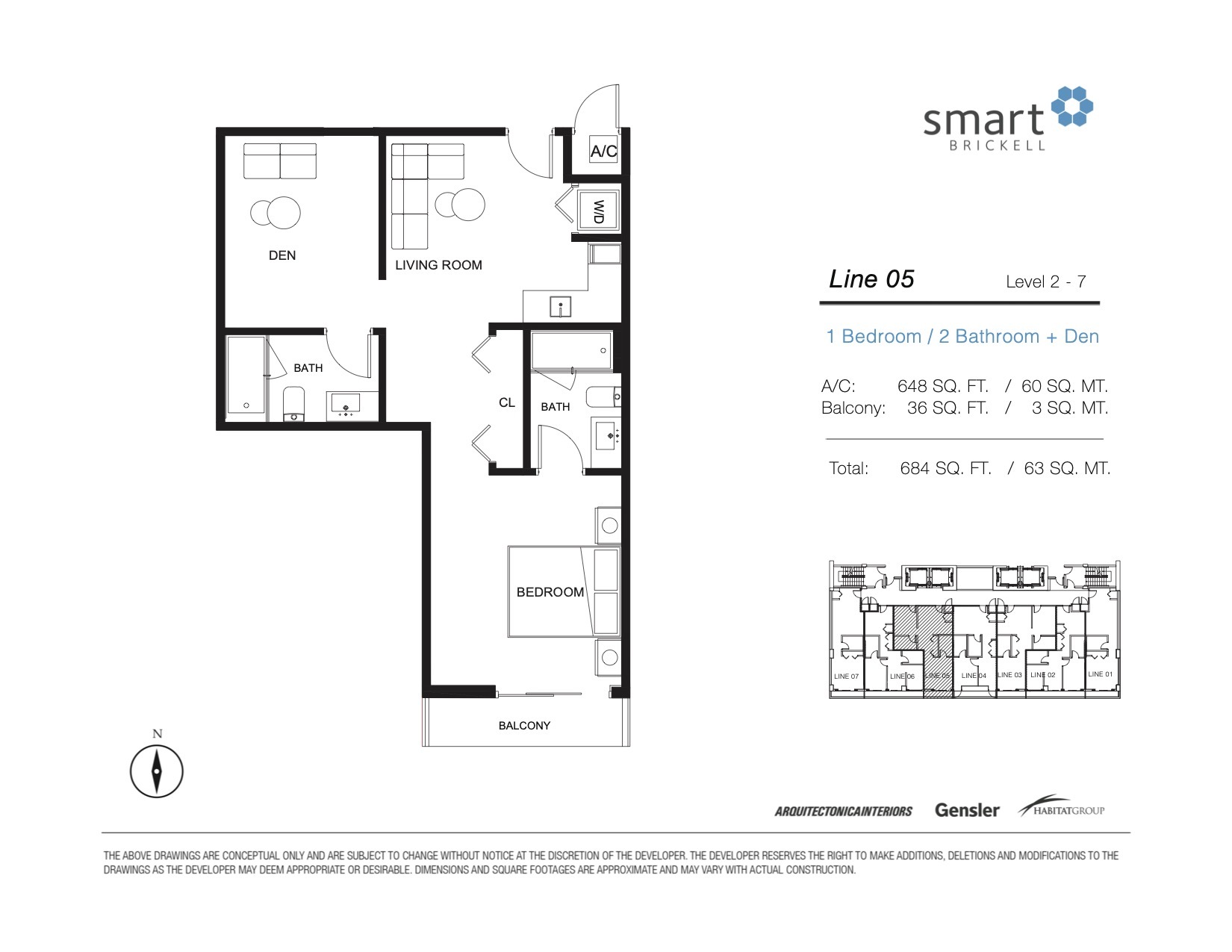 Floor Plan for Smart Brickell Floorplans, Line 05 Level 2-7