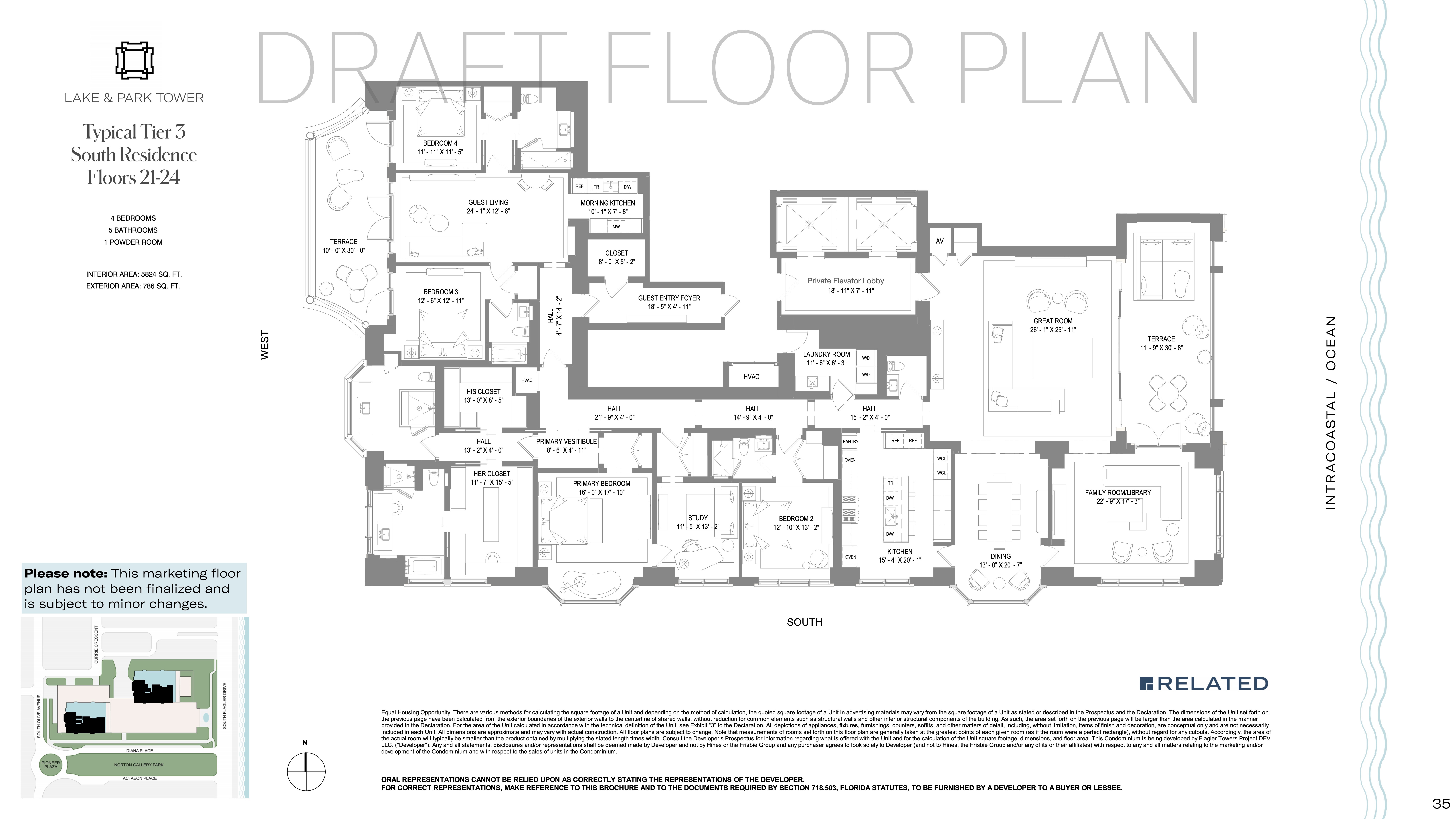 Floor Plan for South Flagler House Floorplans, Tier 3 South Residence Floors 21-24