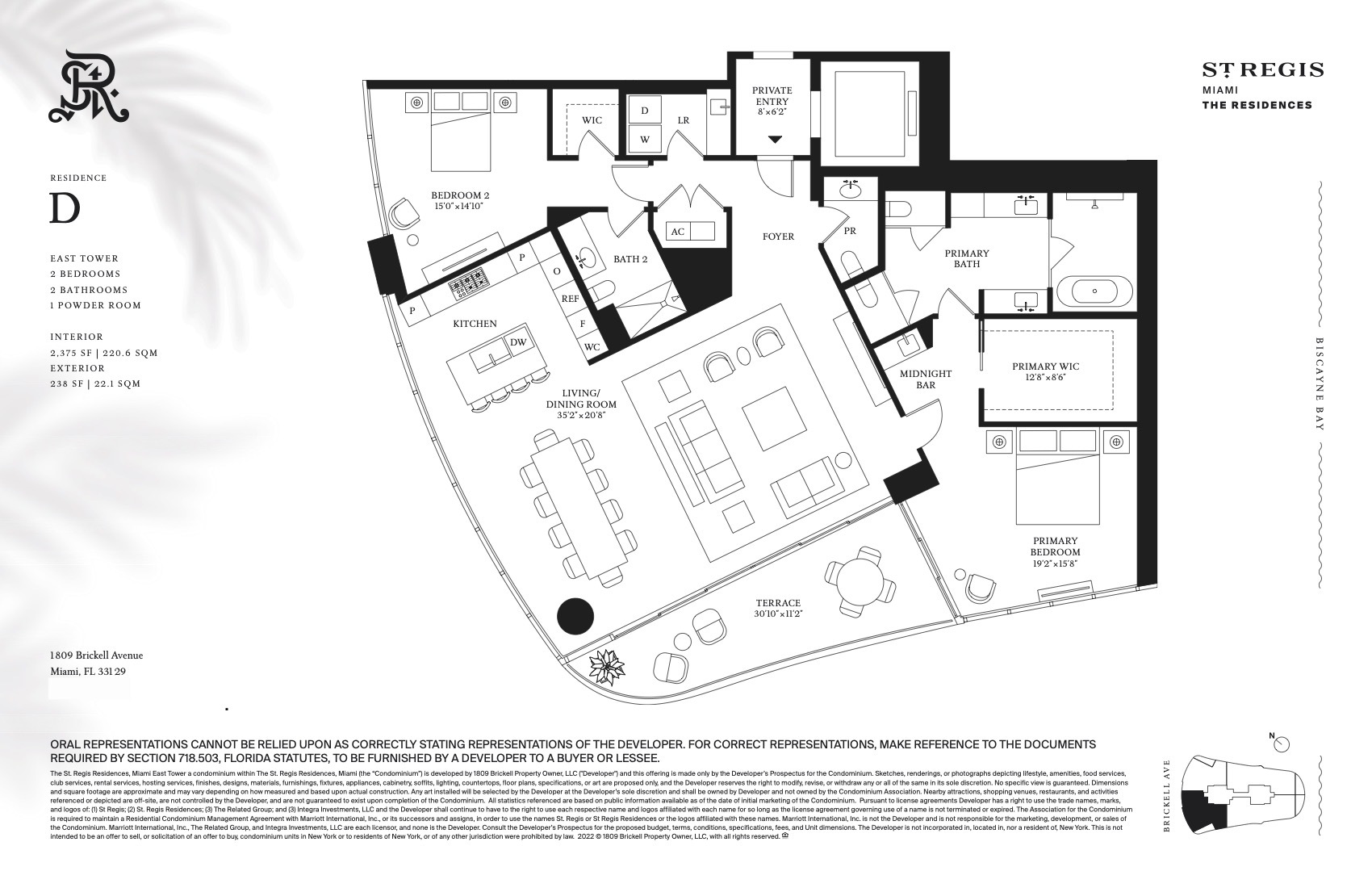 Floor Plan for St. Regis Brickell Floorplans, Residence 01 Floors 9-17
