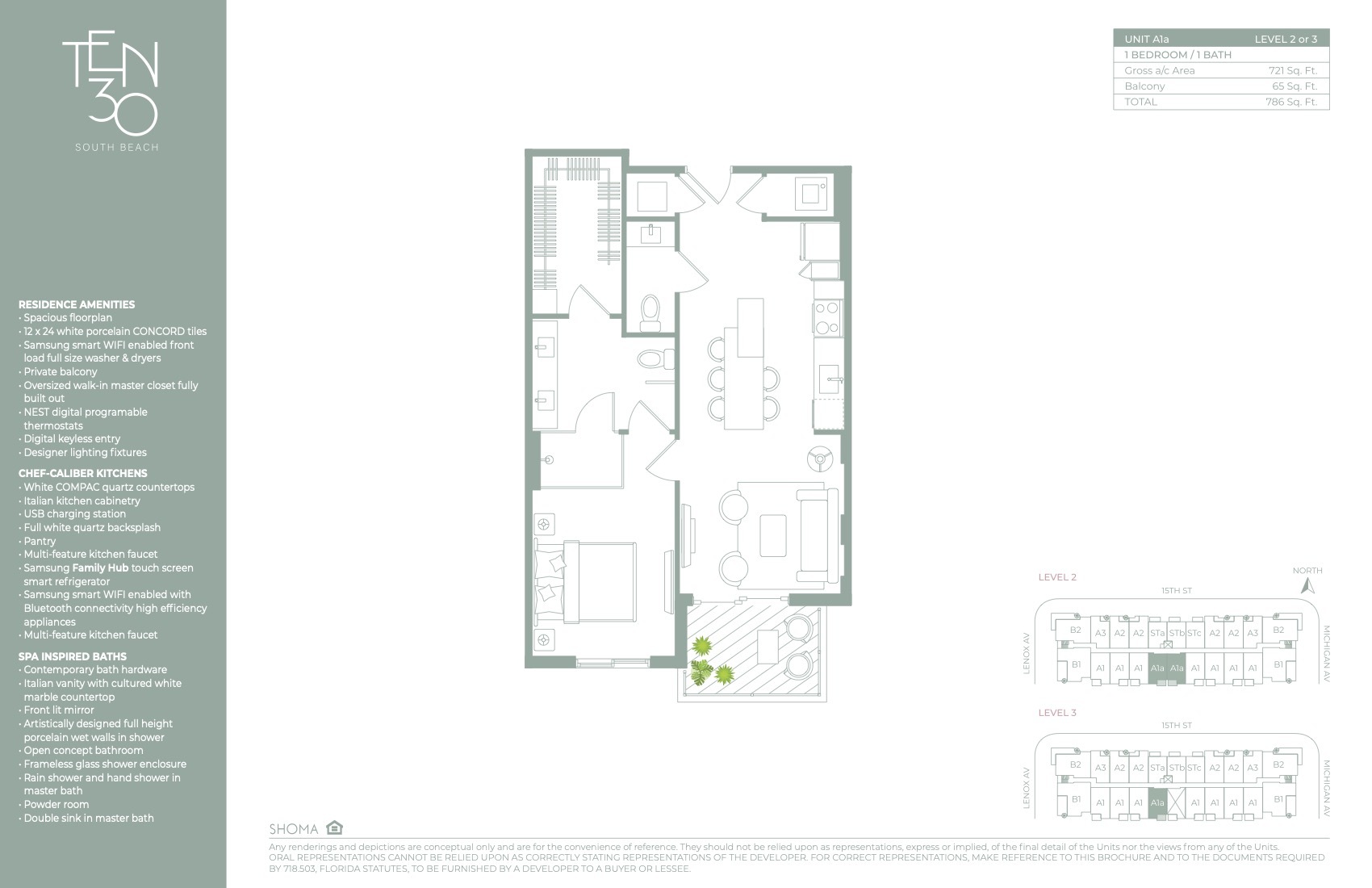 Floor Plan for Ten30 South Beach, Unit A1a