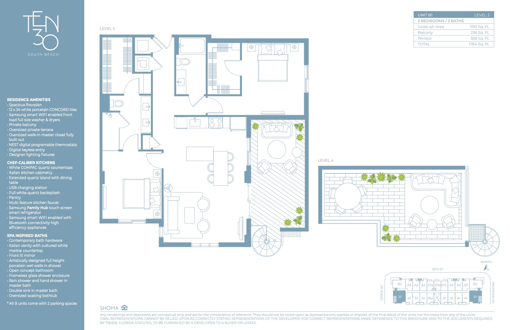 Floor Plan for Ten30 South Beach, Unit B1