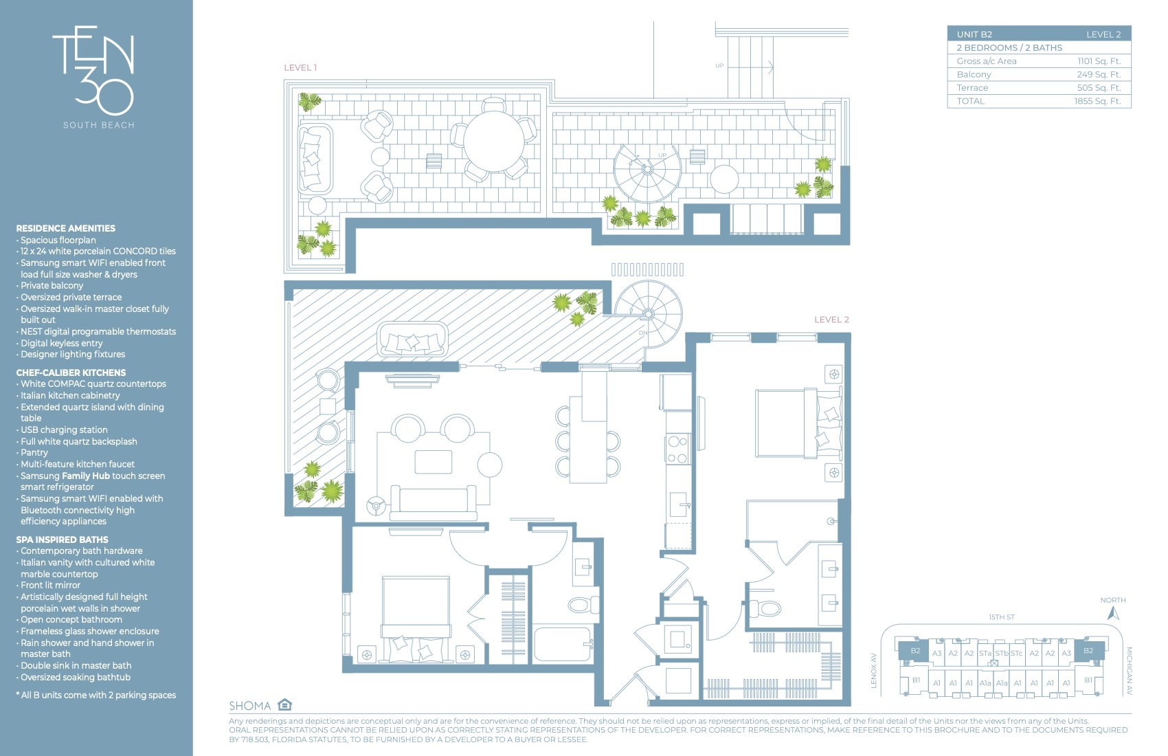 Floor Plan for Ten30 South Beach, Unit B2