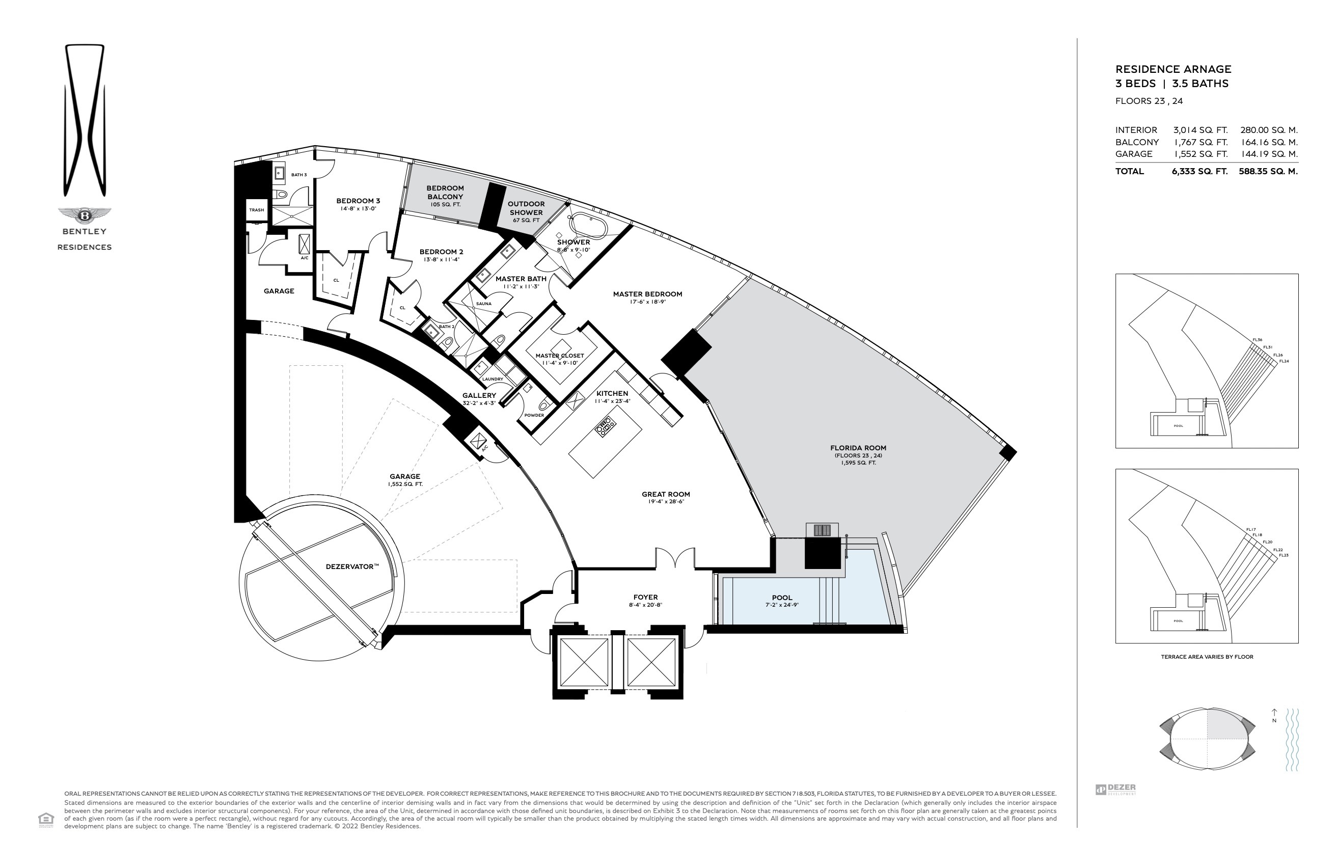 Floor Plan for The Bentley Residences Sunny Isles Floorplans, Residence Arnage FL 23, 24