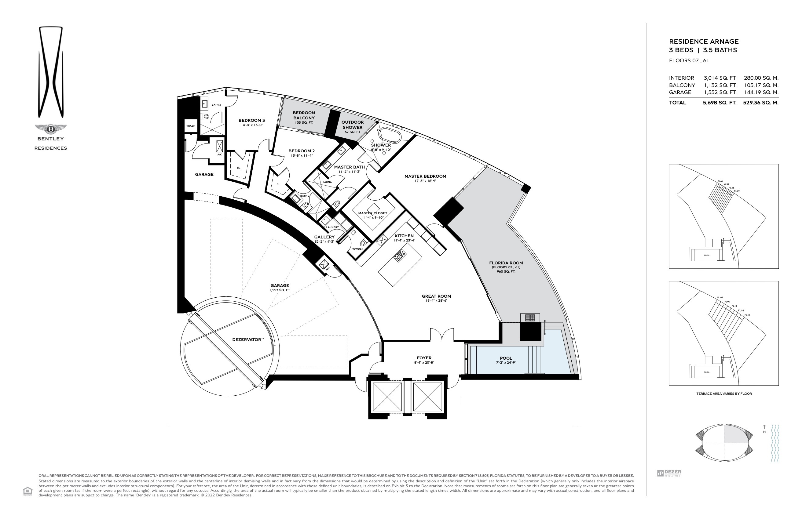 Floor Plan for The Bentley Residences Sunny Isles Floorplans, Residence Arnage