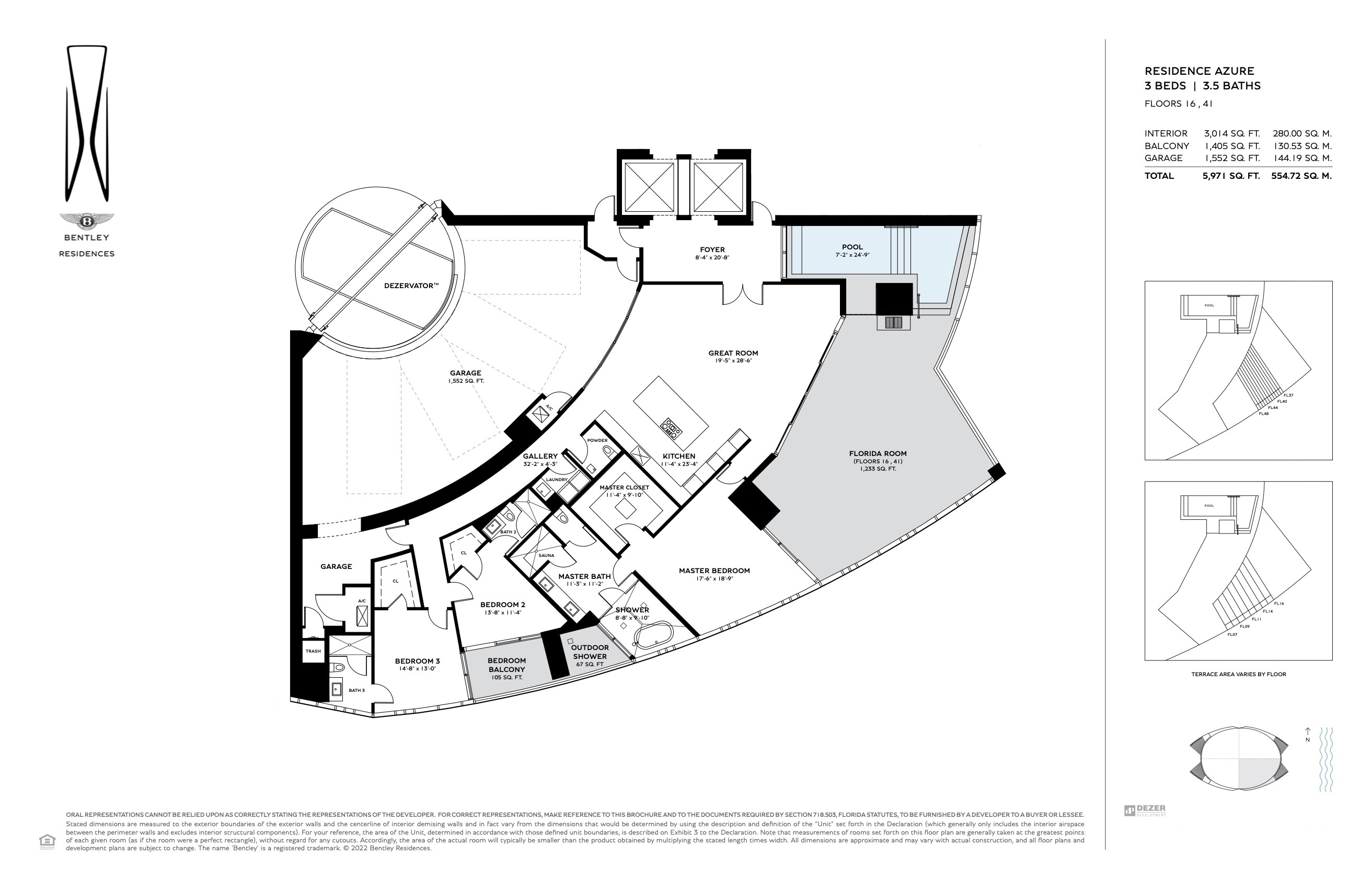 Floor Plan for The Bentley Residences Sunny Isles Floorplans, Residence Azure 