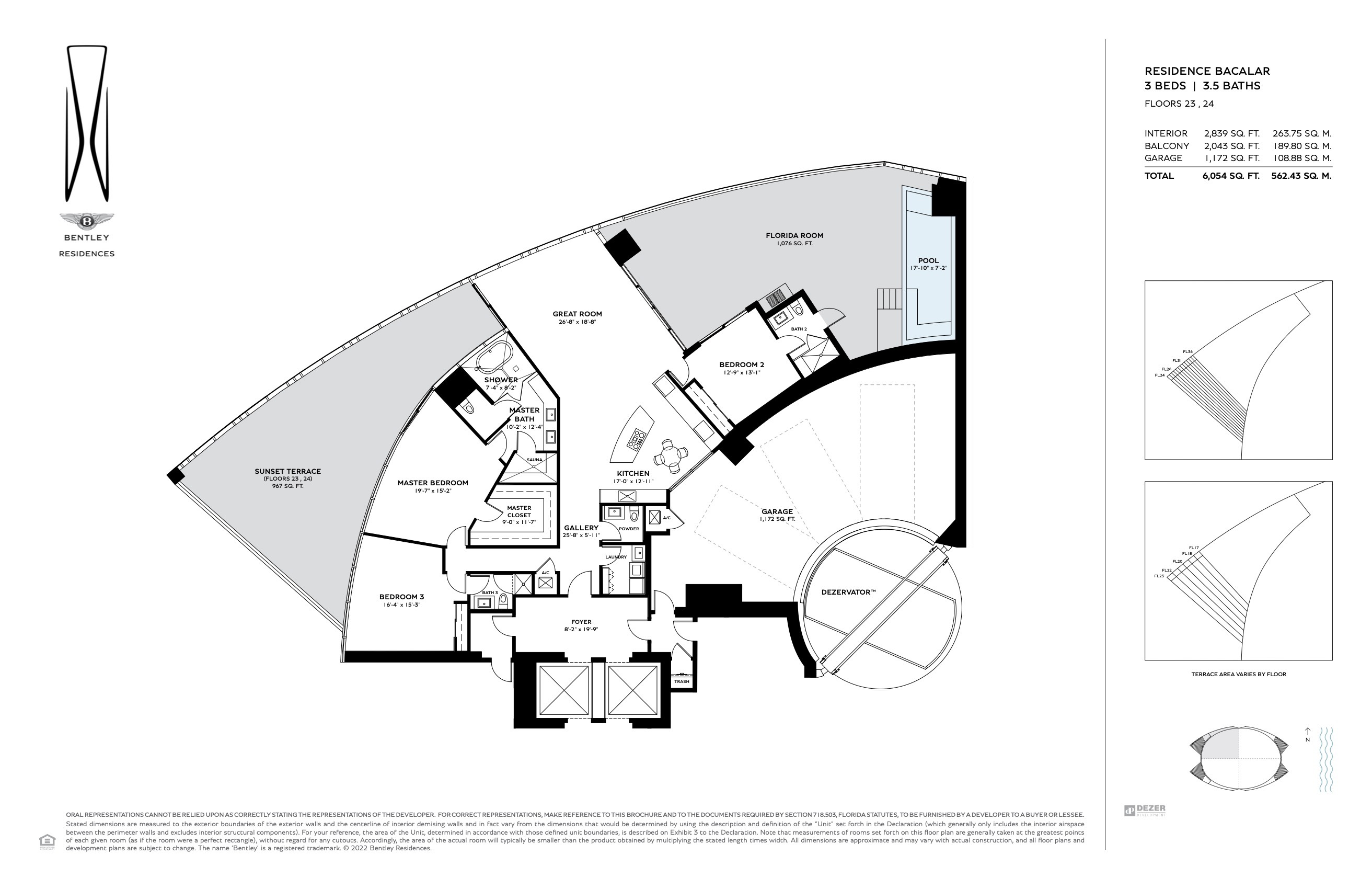 Floor Plan for The Bentley Residences Sunny Isles Floorplans, Residence Bacalar FL 23, 24
