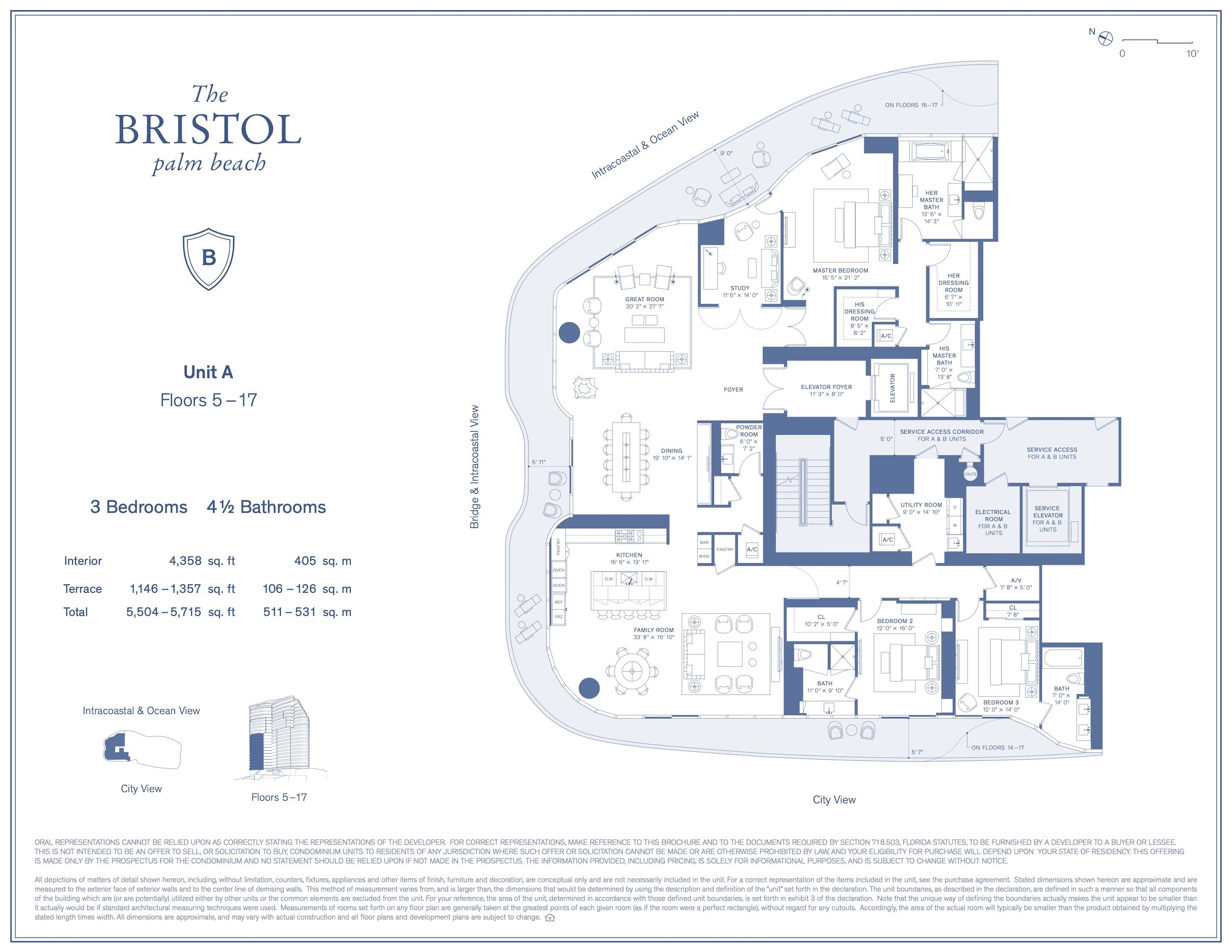 Floor Plan for The Bristol Palm Beach Floorplans, A Floors 5-17