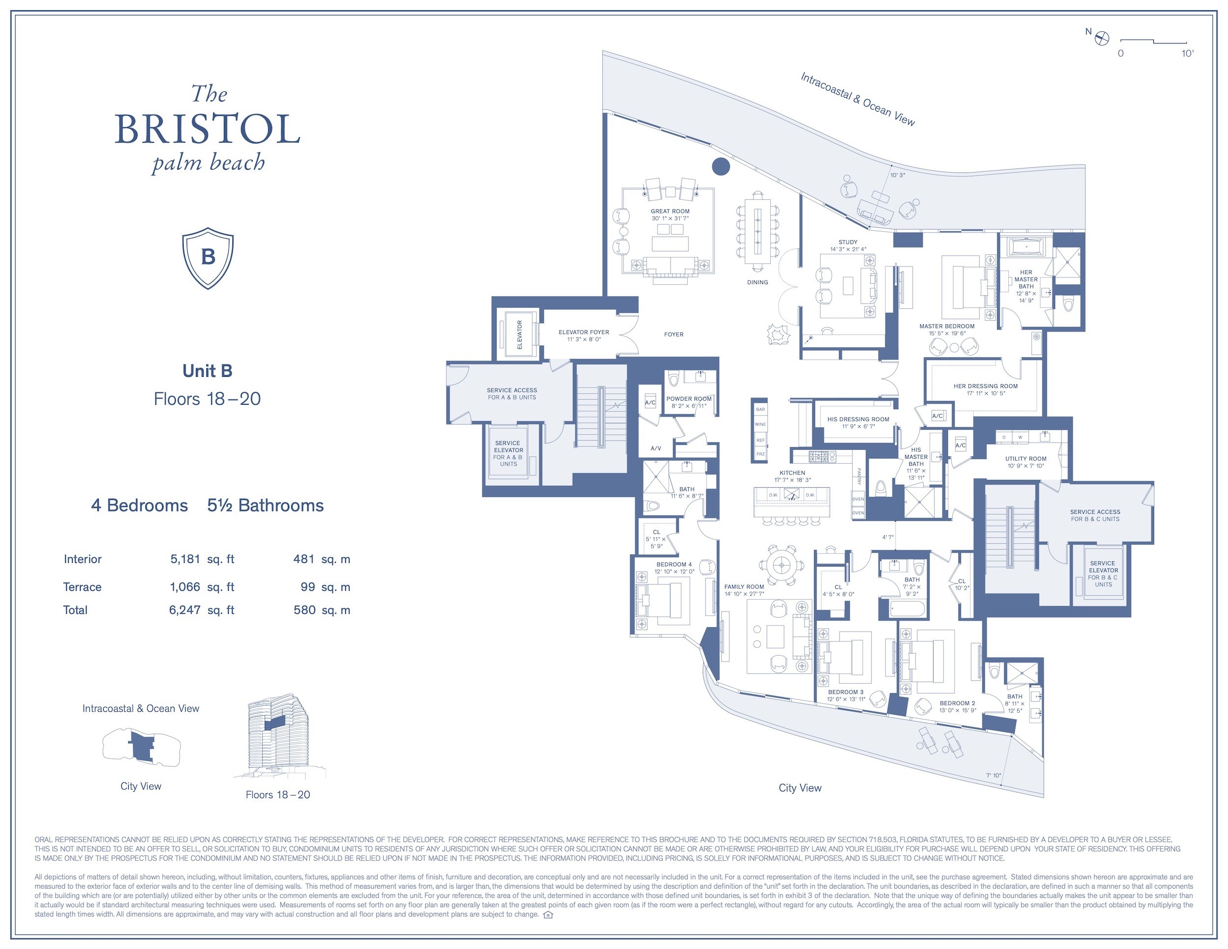 Floor Plan for The Bristol Palm Beach Floorplans, B Floors 18-20