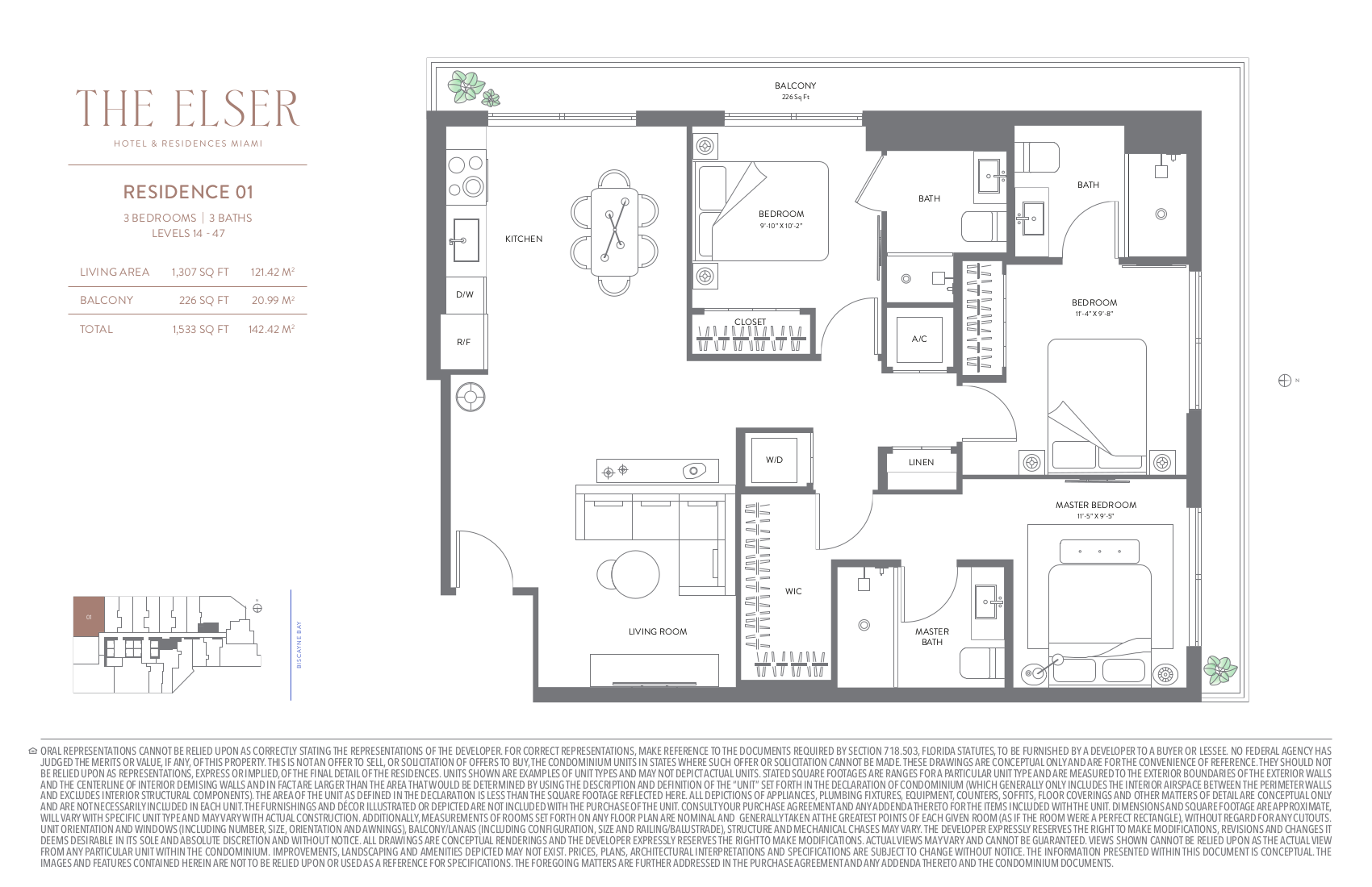 Floor Plan for The Elser Miami Floorplans, Residence 01