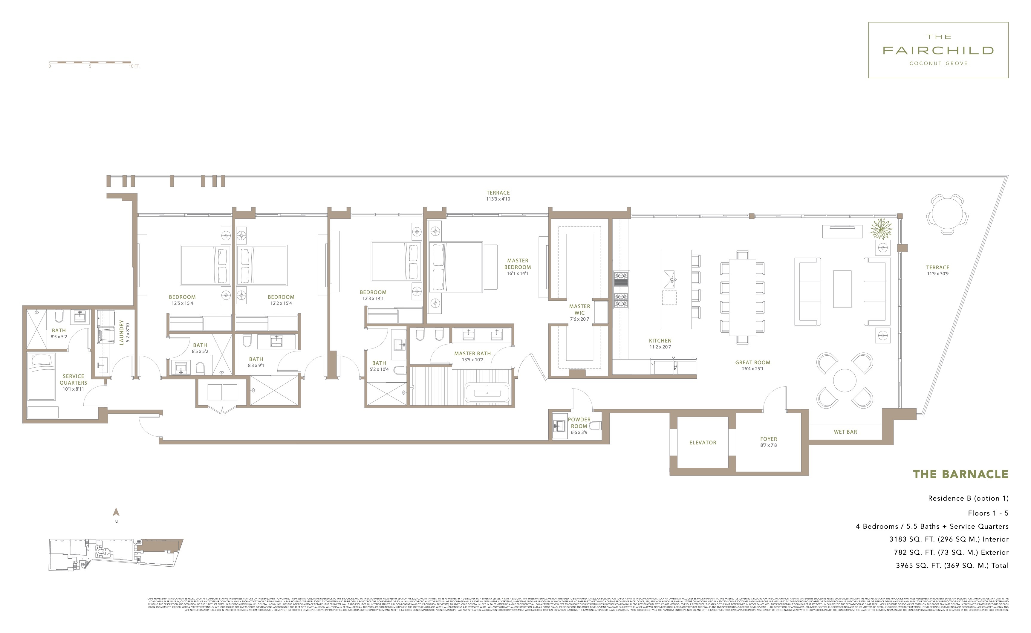Floor Plan for The Fairchild Coconut Grove Floorplans, The Barnacle Residence B