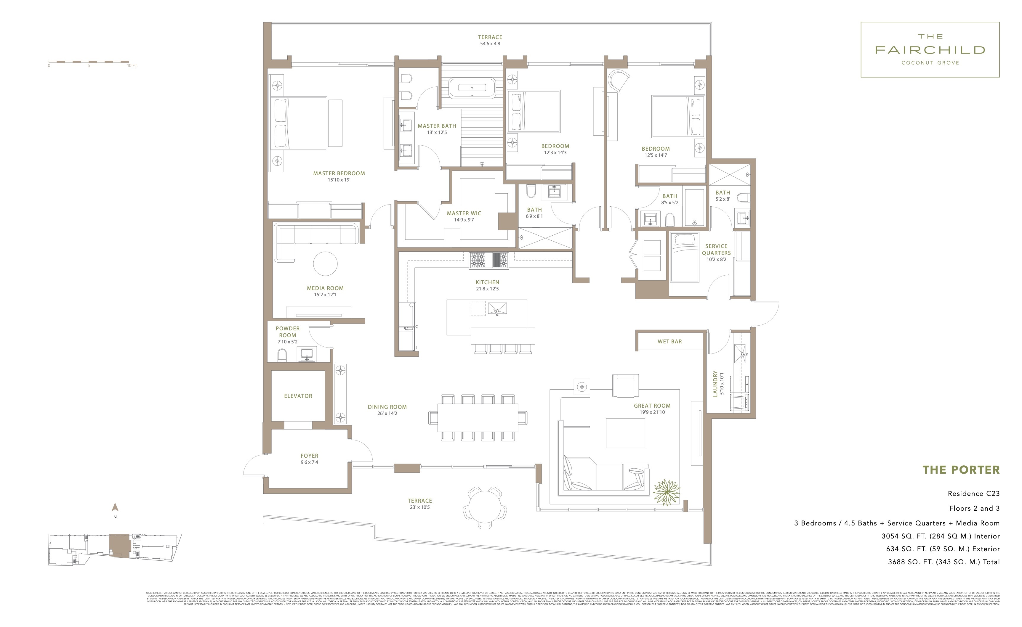 Floor Plan for The Fairchild Coconut Grove Floorplans, The Porter