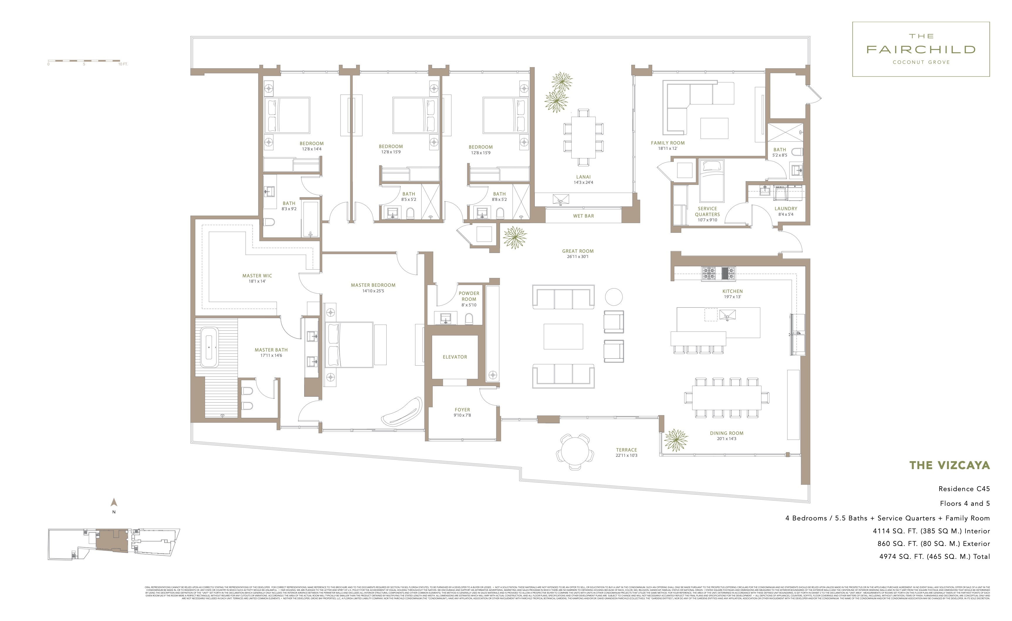 Floor Plan for The Fairchild Coconut Grove Floorplans, The Vizcaya