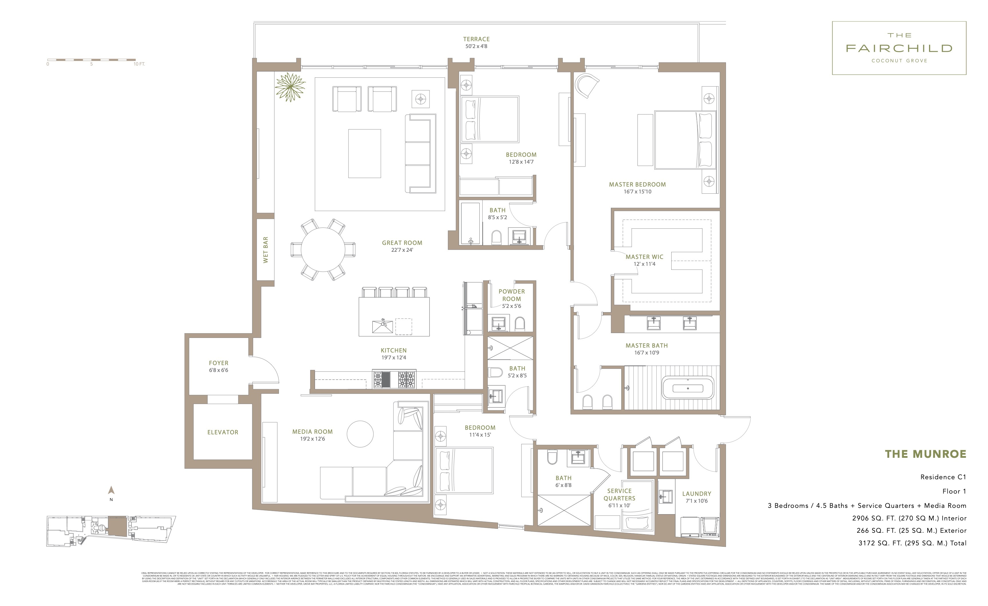 Floor Plan for The Fairchild Coconut Grove Floorplans, The Munroe