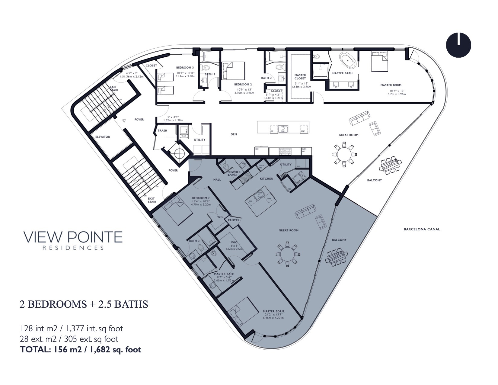 Floor Plan for View Point Fort Lauderdale Floorplans, 2 Bedrrom
