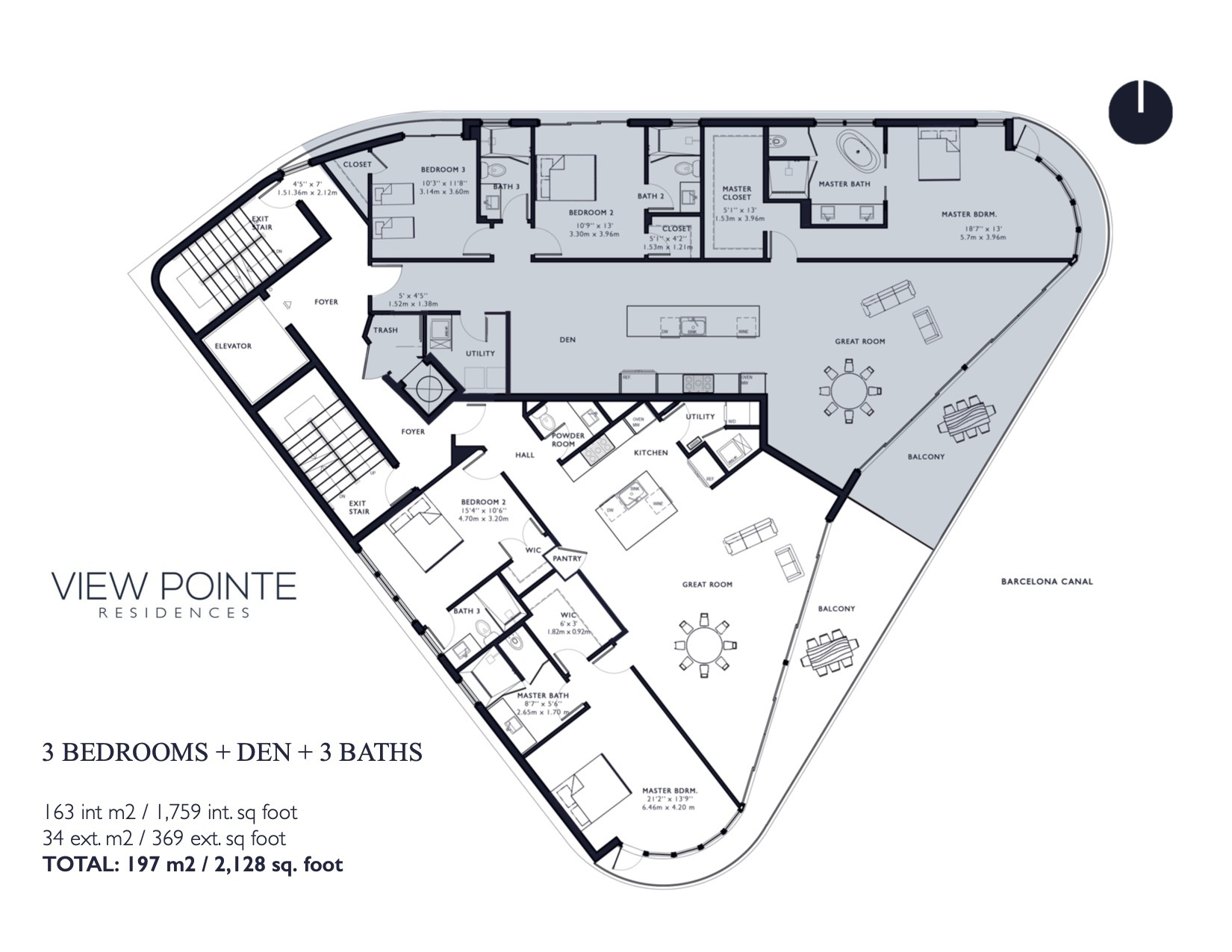 Floor Plan for View Point Fort Lauderdale Floorplans, 3 Bedroom