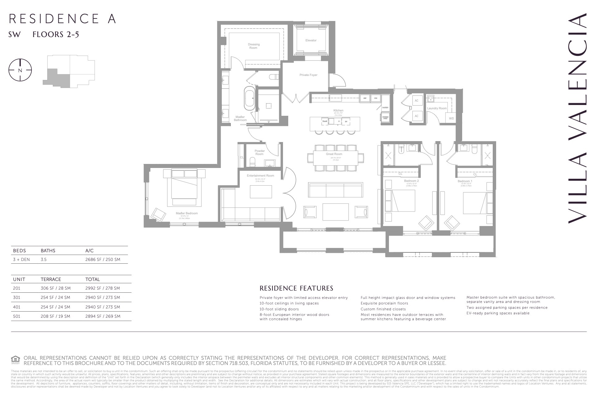 Floor Plan for Villa Valencia Coral Gables Floorplans, Residence A