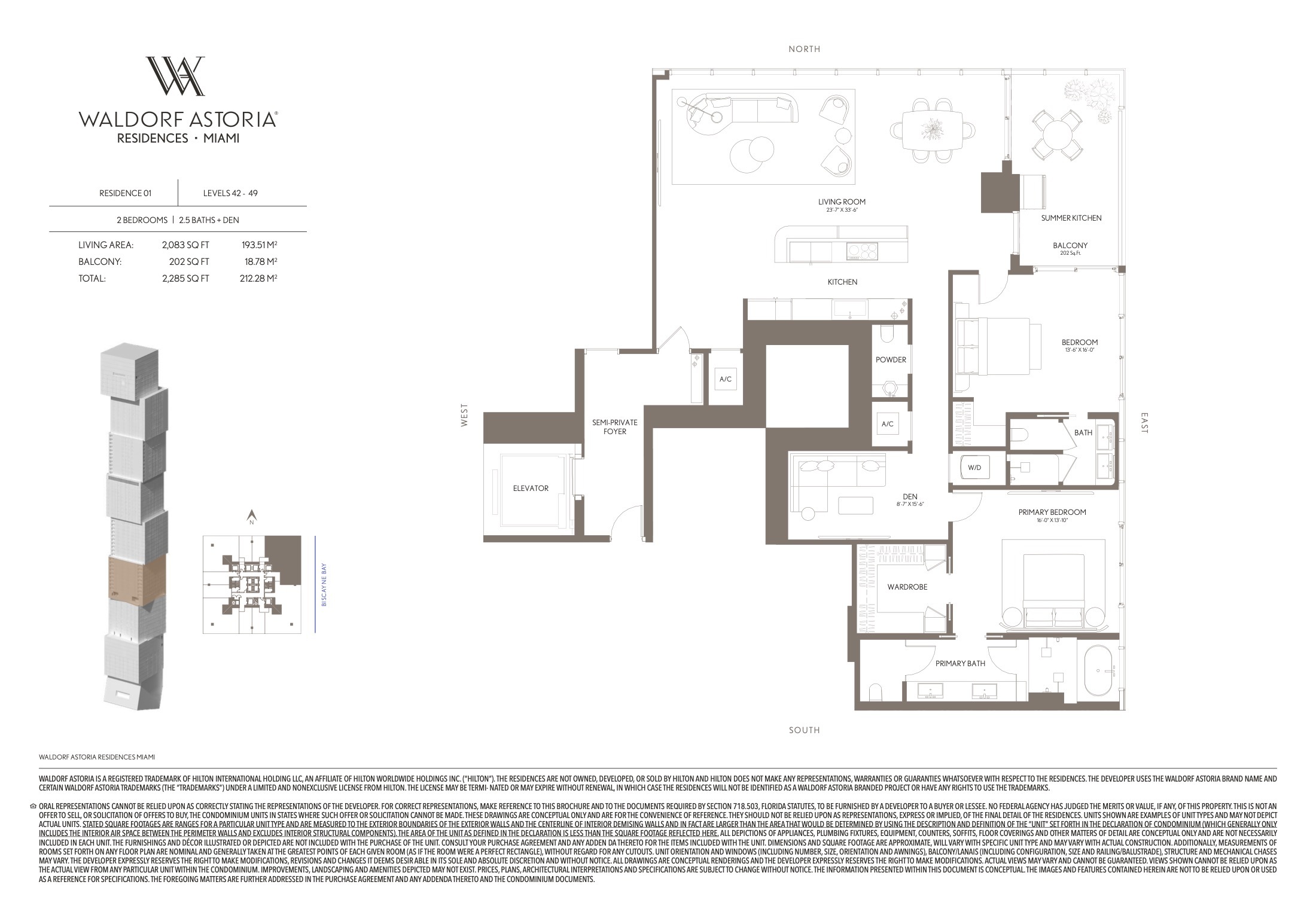 Floor Plan for Waldorf Astoria Miami Floorplans, Residence Levels 42-49