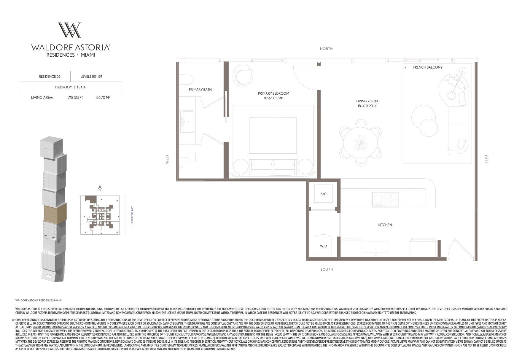 Floor Plan for Waldorf Astoria Miami Floorplans, Residence 09 Levels 50-59