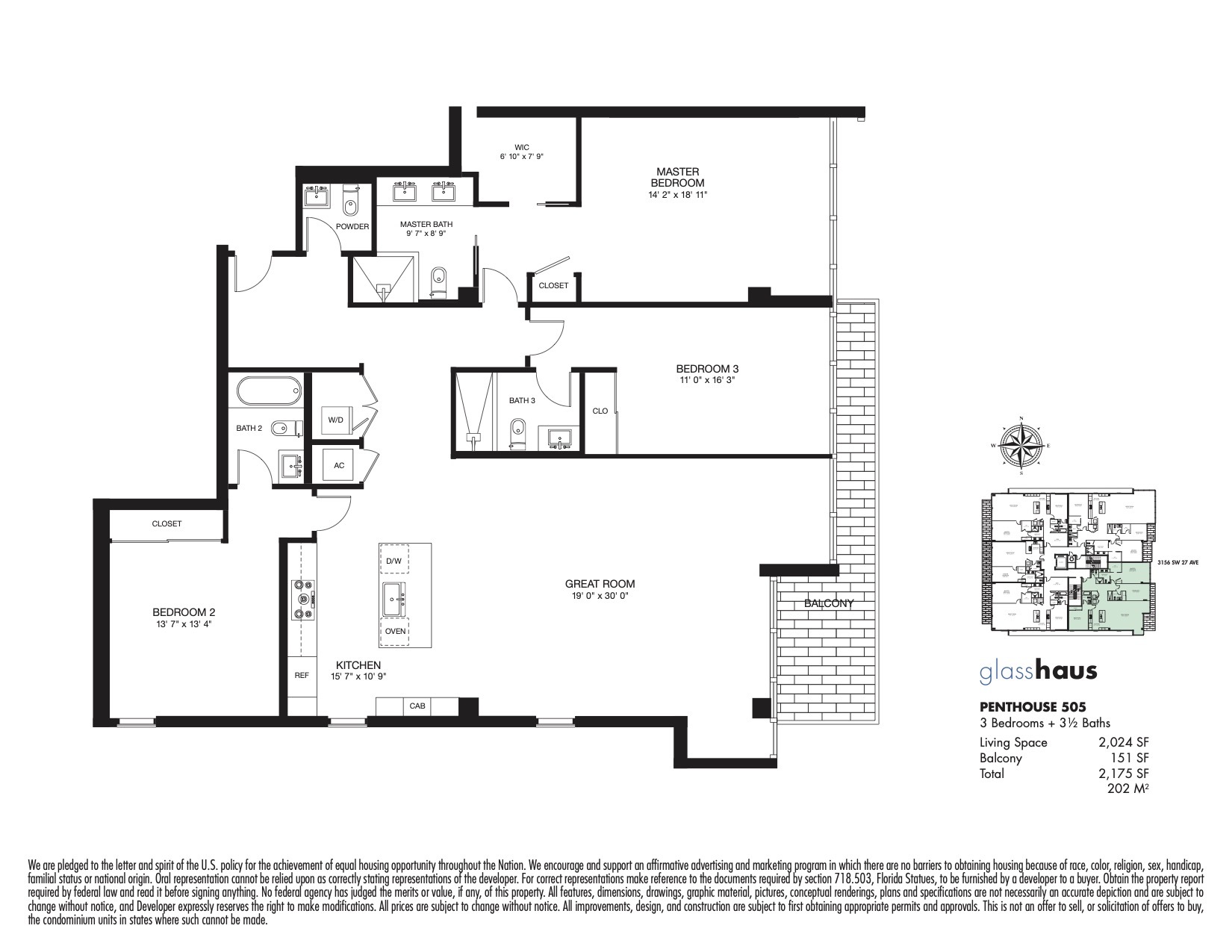 Floor Plan for GlassHaus Coconut Grove Floorplans, Penthouse 505