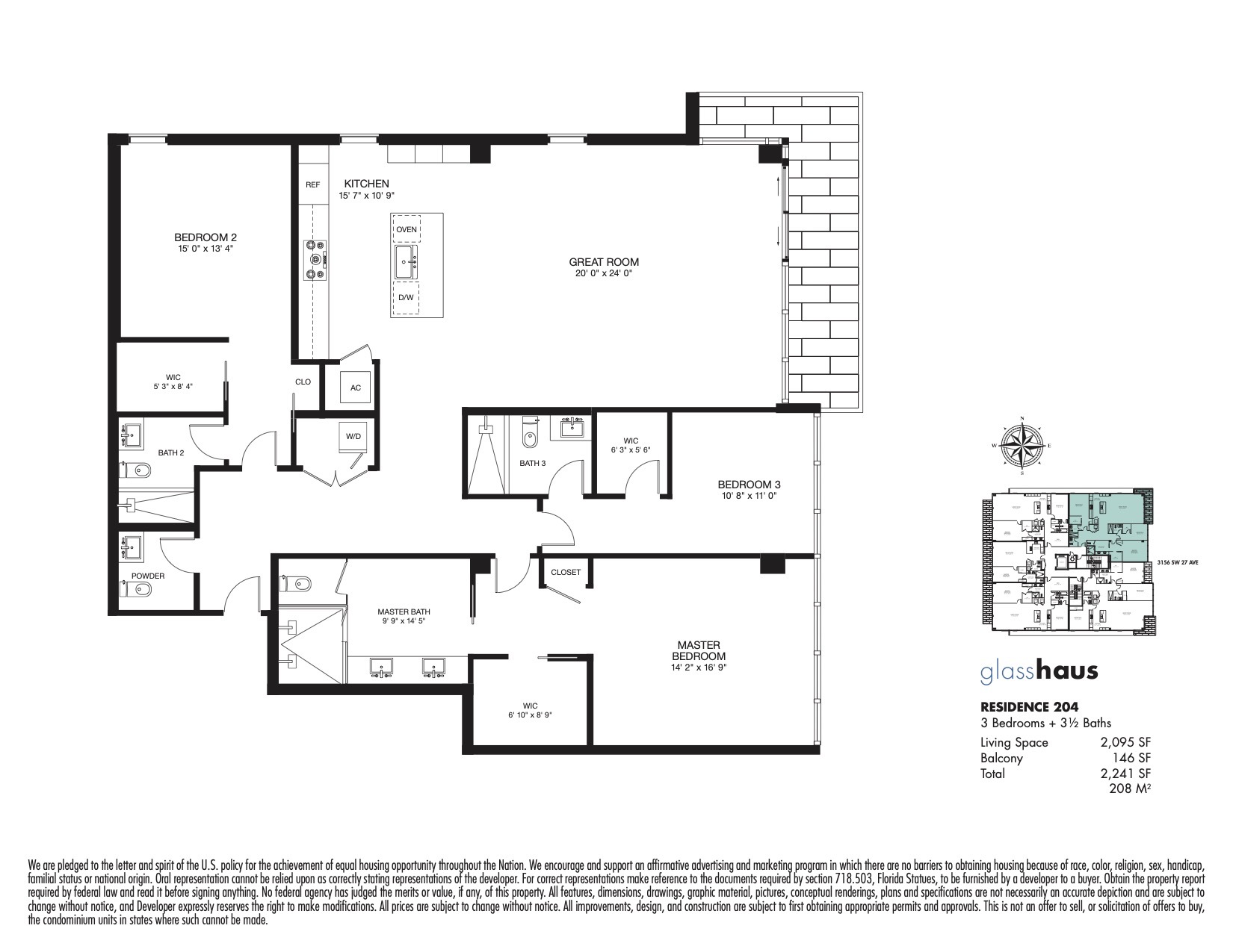 Floor Plan for GlassHaus Coconut Grove Floorplans, Residence 204