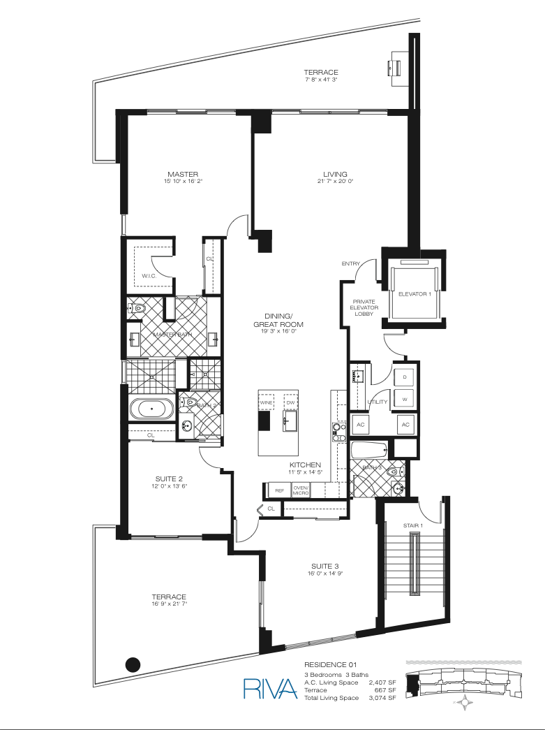 Floor Plan for Riva Fort Lauderdale Floorplans, Residence 01