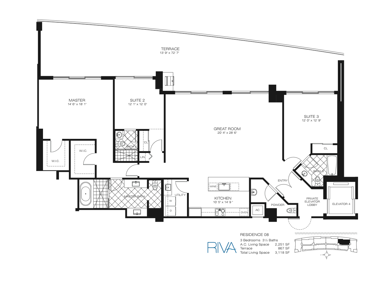 Floor Plan for Riva Fort Lauderdale Floorplans, Residence 08