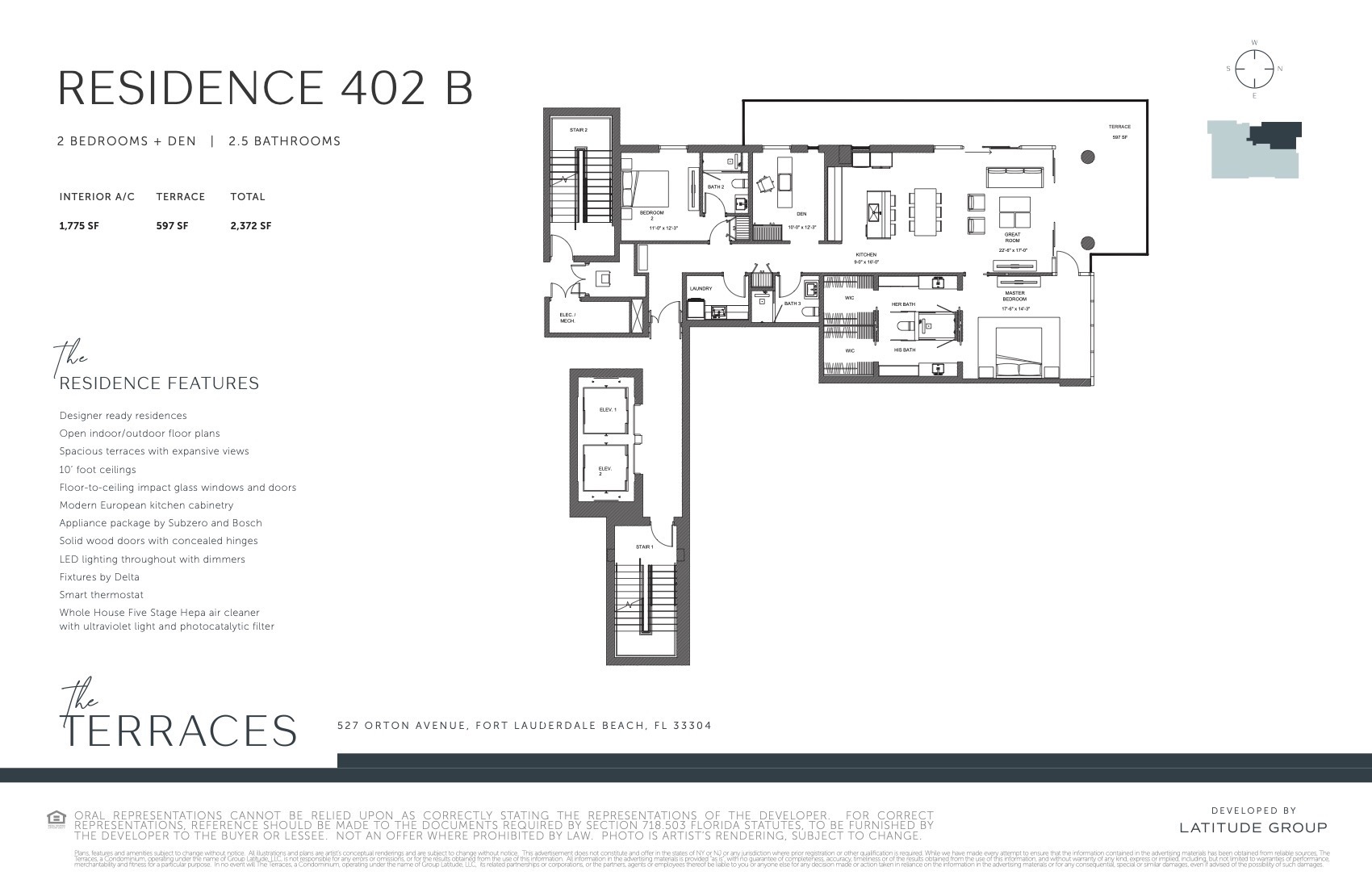 Floor Plan for The Terraces Fort Lauderdale Floorplans, Residence 402B