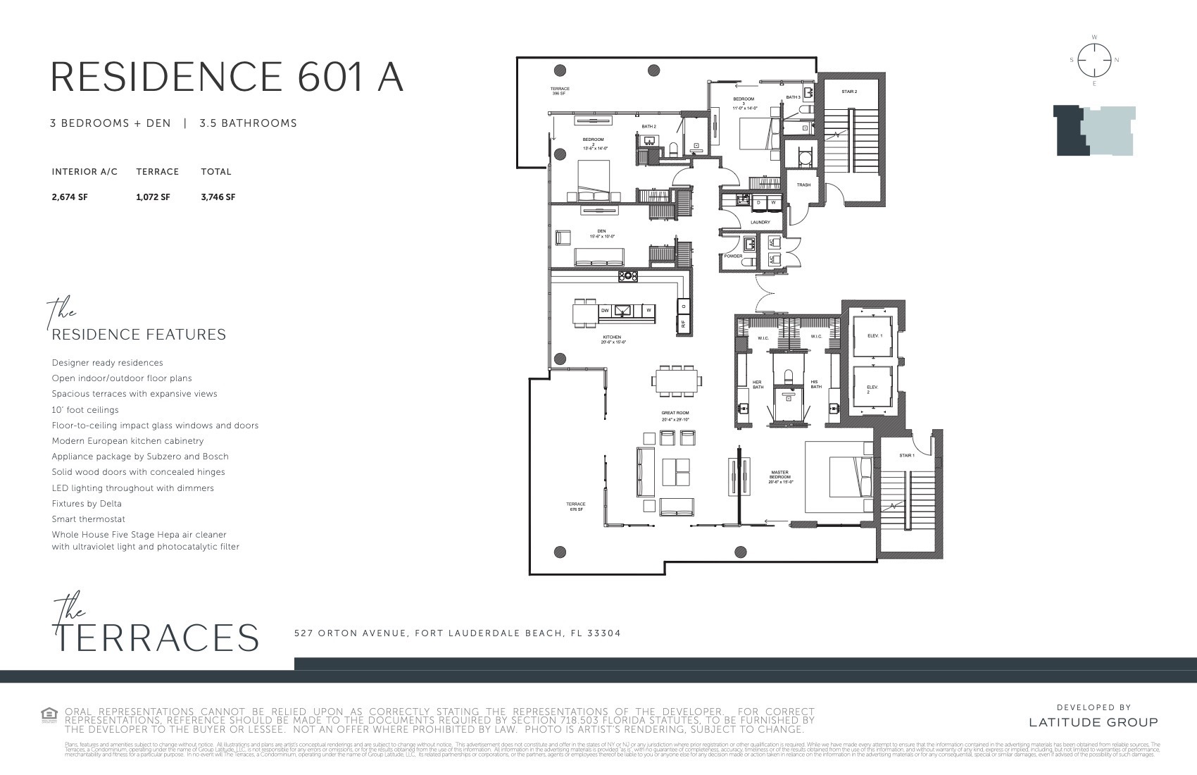 Floor Plan for The Terraces Fort Lauderdale Floorplans, Residence 601 A