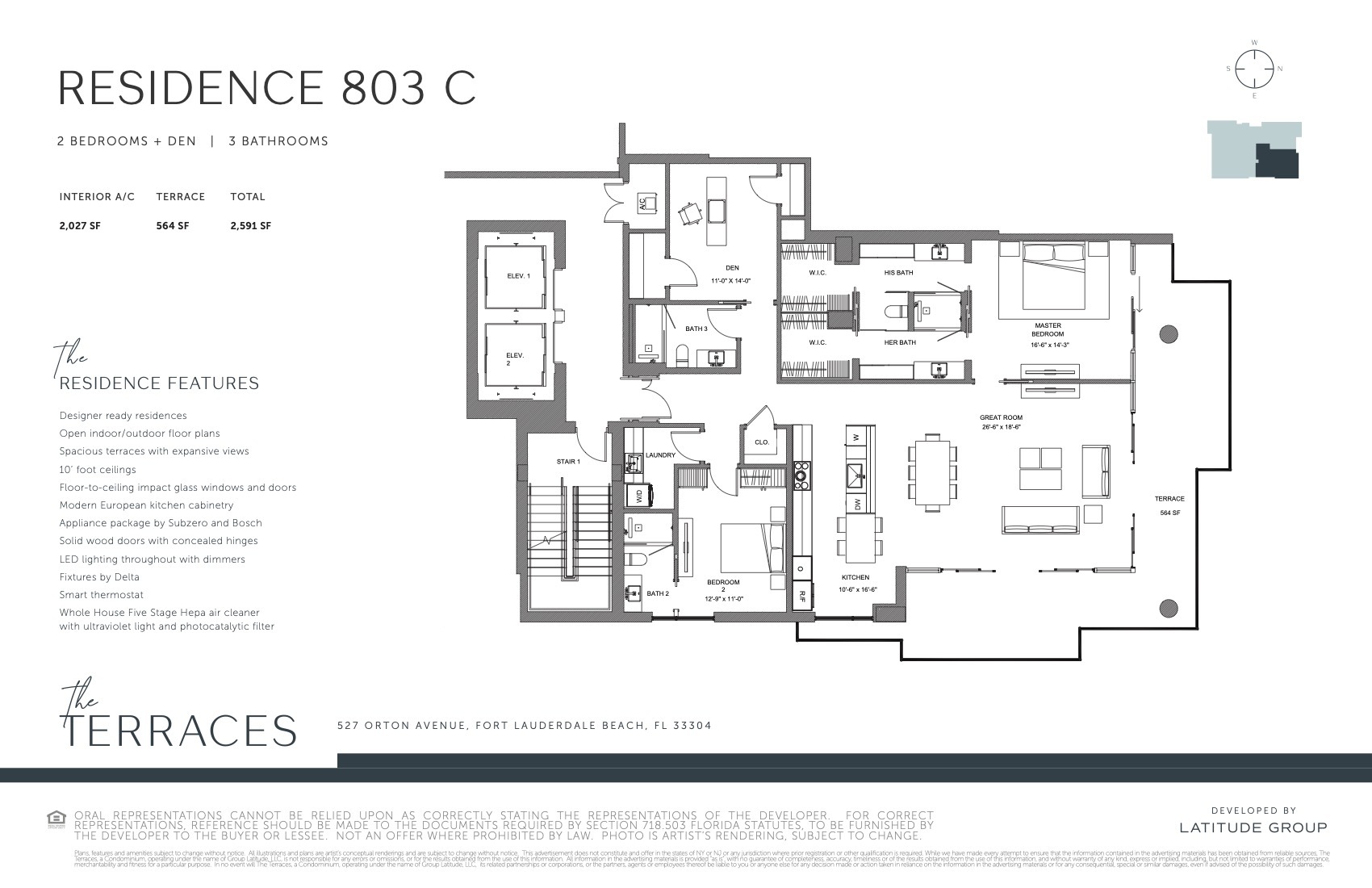Floor Plan for The Terraces Fort Lauderdale Floorplans, Residence 803 C