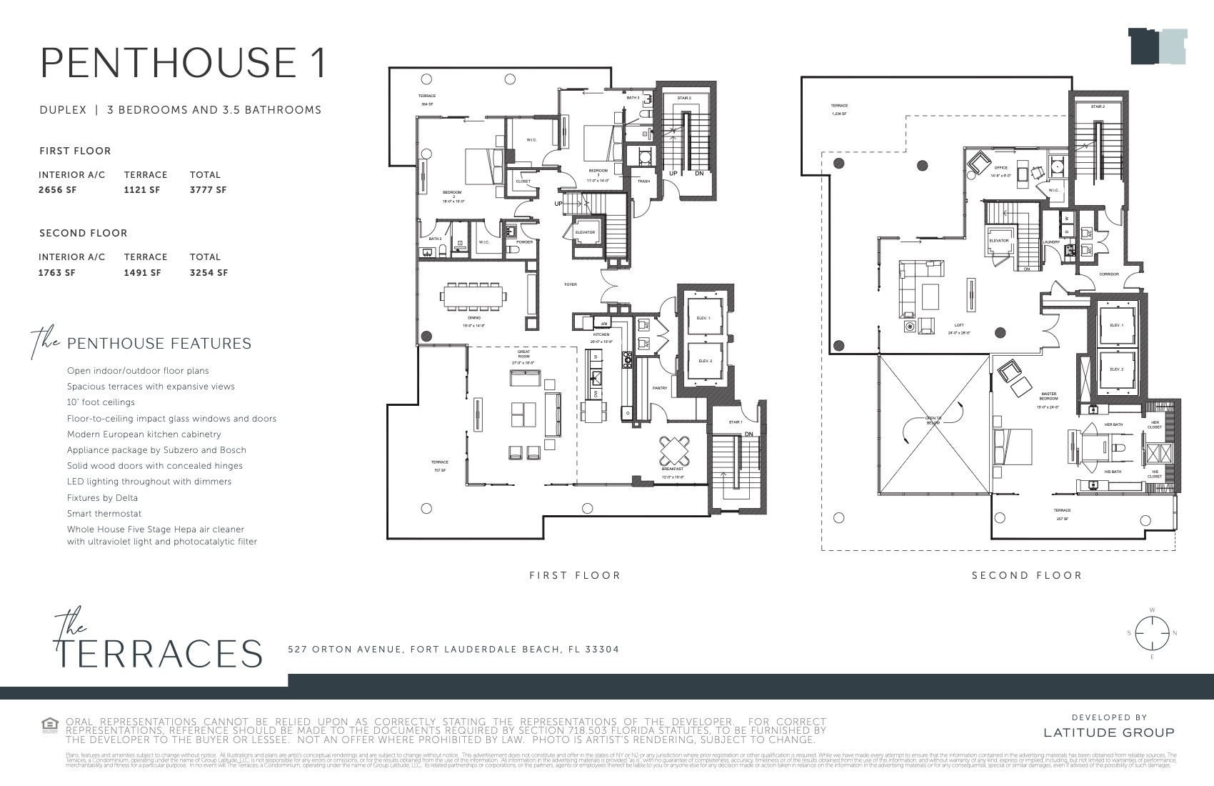Floor Plan for The Terraces Fort Lauderdale Floorplans, Penthouse 1
